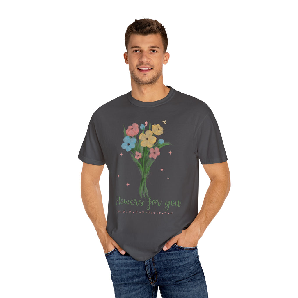 Flower Bouquet Unisex Garment-Dyed T-shirt, Spring Gift, Casual Wear, Floral Tee, Mother's Day Top, Gardening Shirt