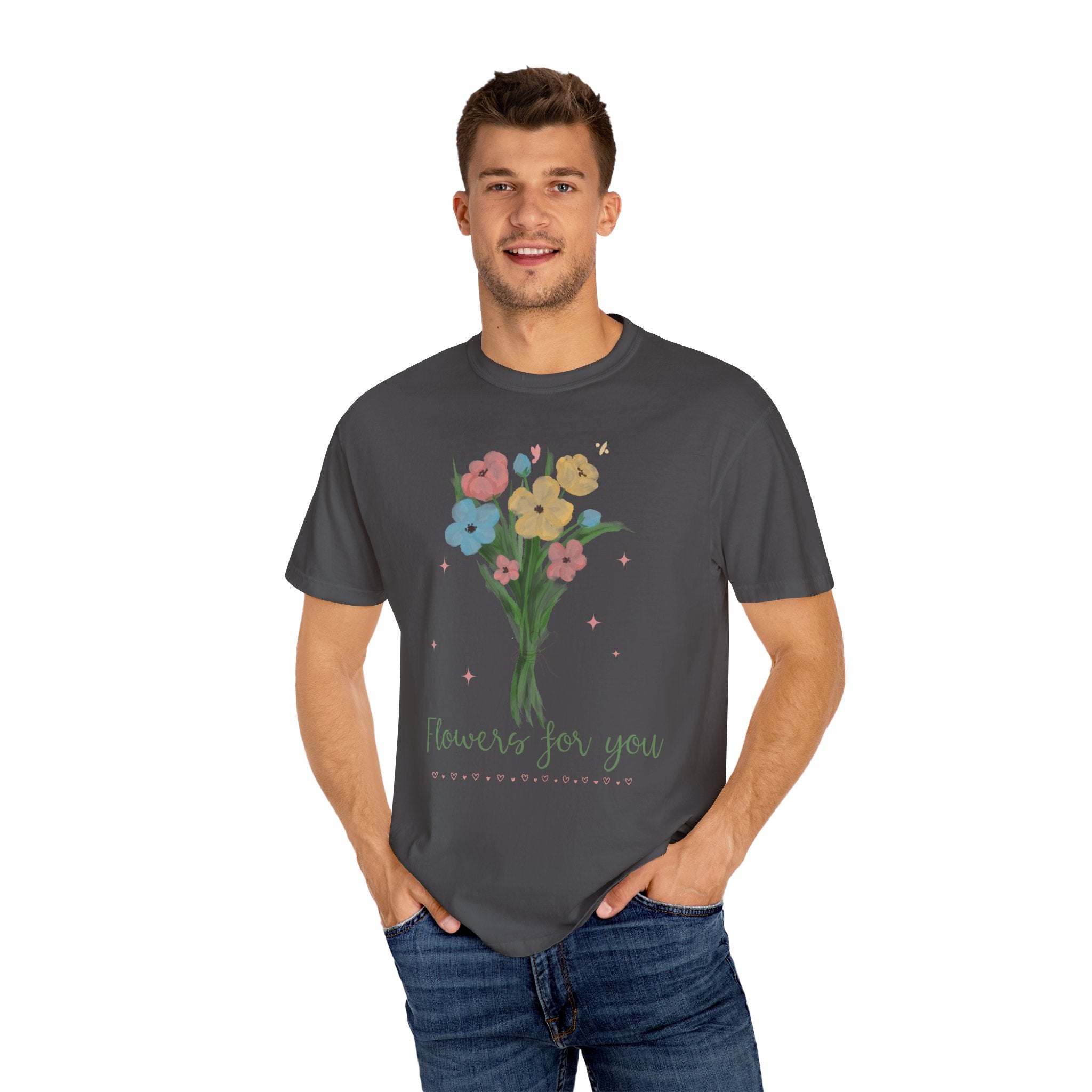 Flower Bouquet Unisex Garment-Dyed T-shirt, Spring Gift, Casual Wear, Floral Tee, Mother's Day Top, Gardening Shirt