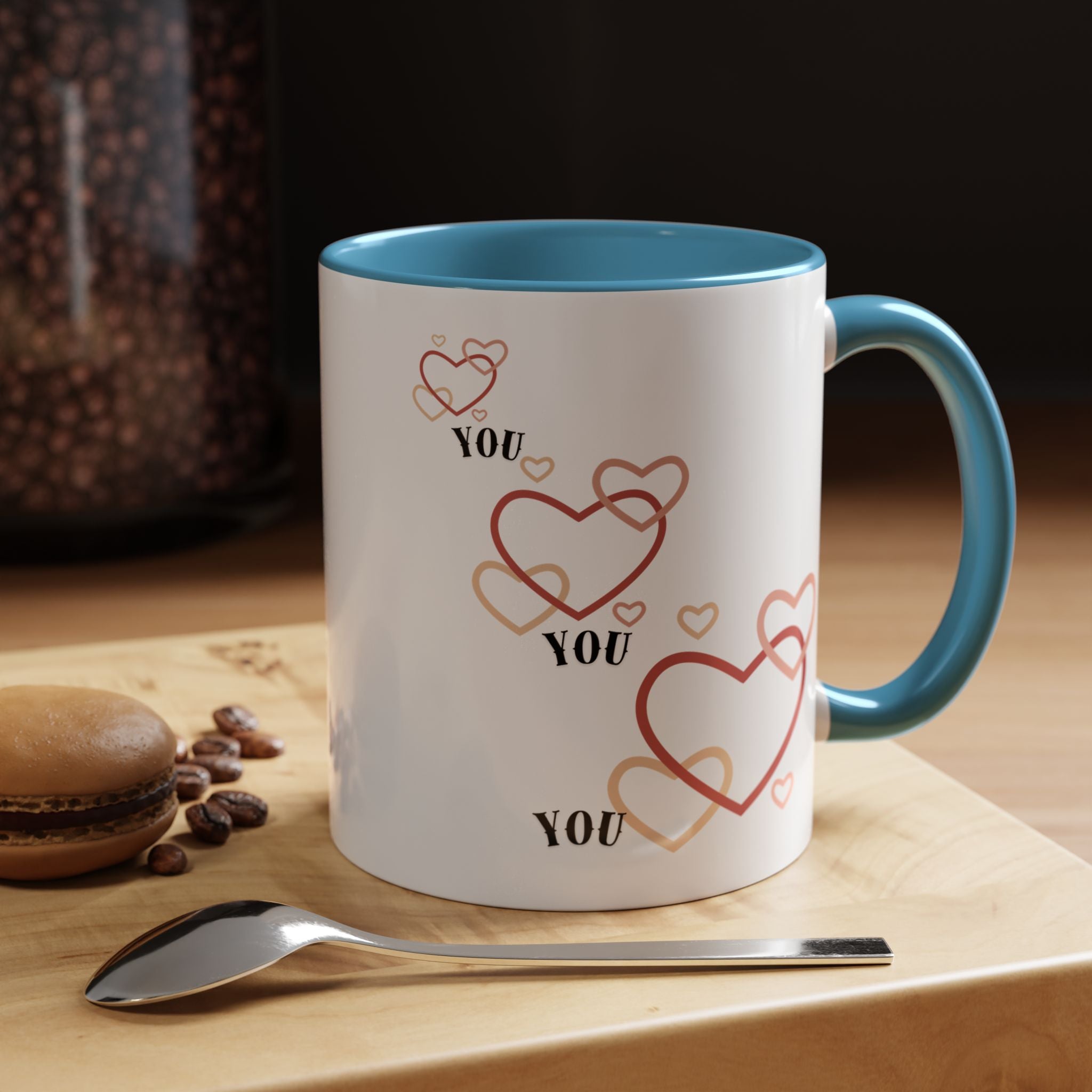 Love You Accent Coffee Mug, Valentine's Day Gift, Heart Mug, Cute Coffee Cup, Romantic Beverage Container