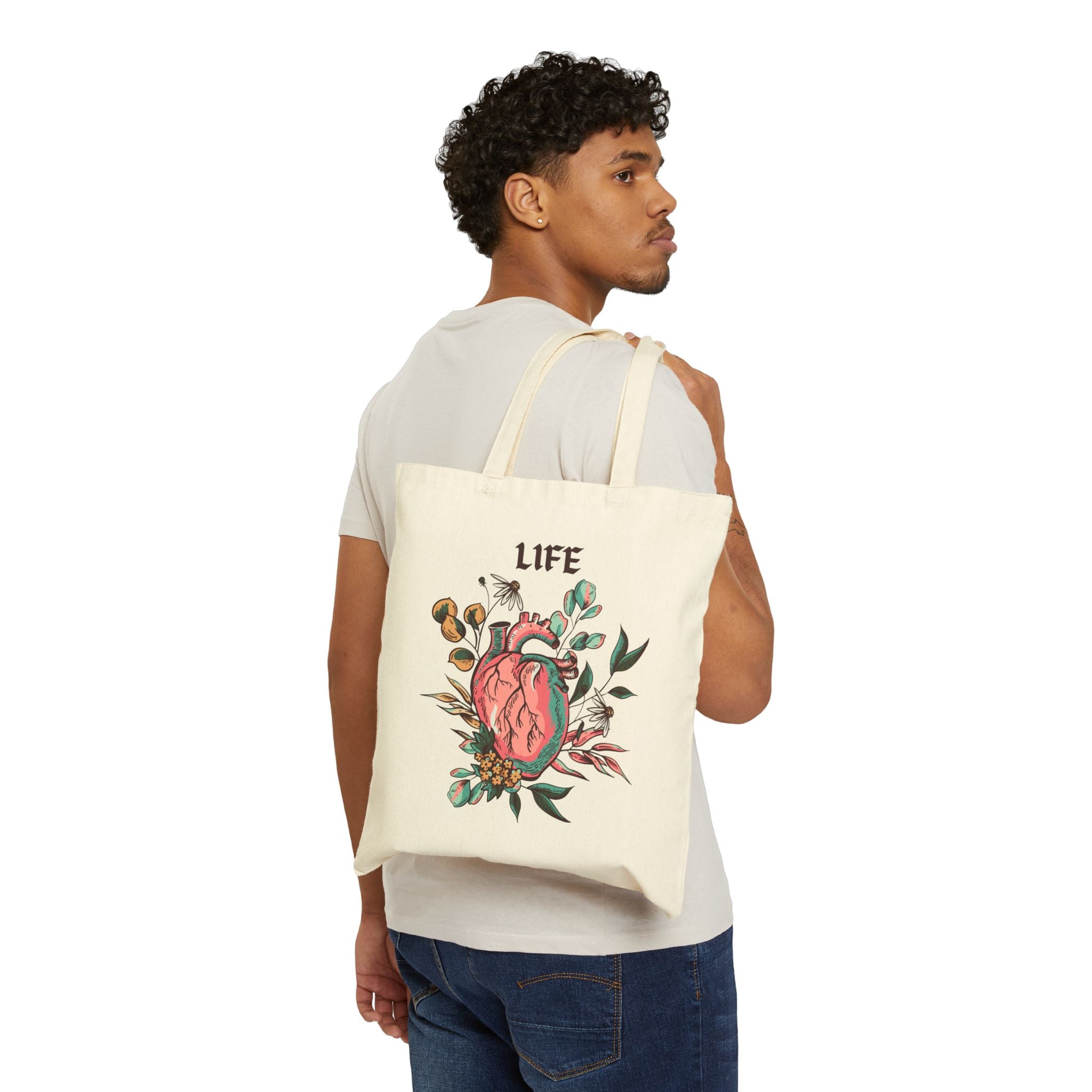 Tote Bag - Floral Anatomical Heart 'Life' Canvas Tote