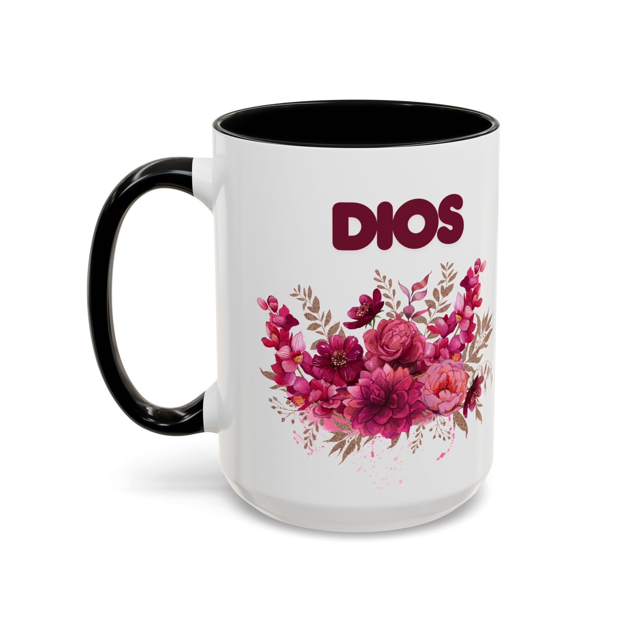 Dios Floral Accent Coffee Mug — 11/15oz Inspirational Christian Tea Cup