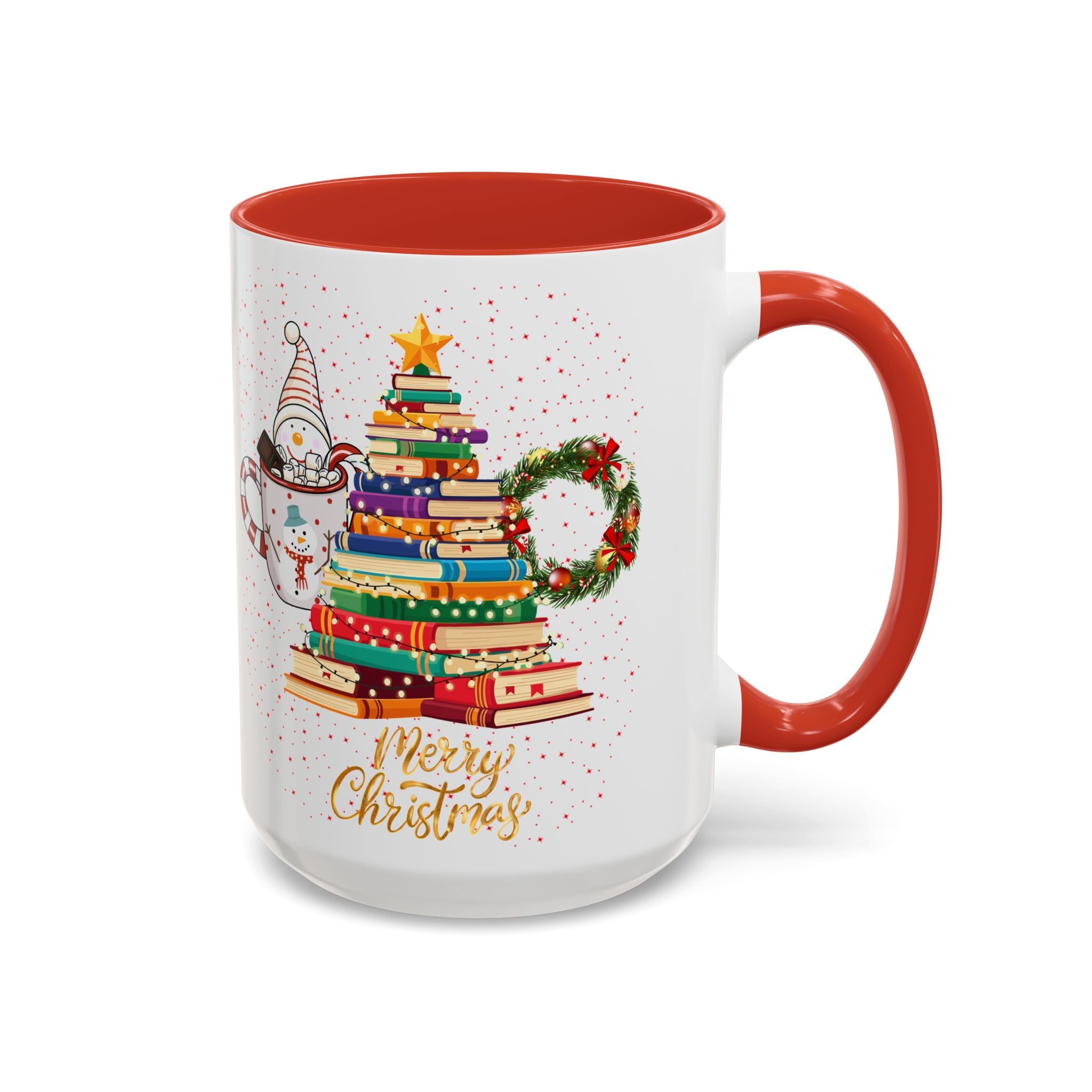 Christmas Book Tree Coffee Mug — Merry Christmas Accent Mug (11/15oz)