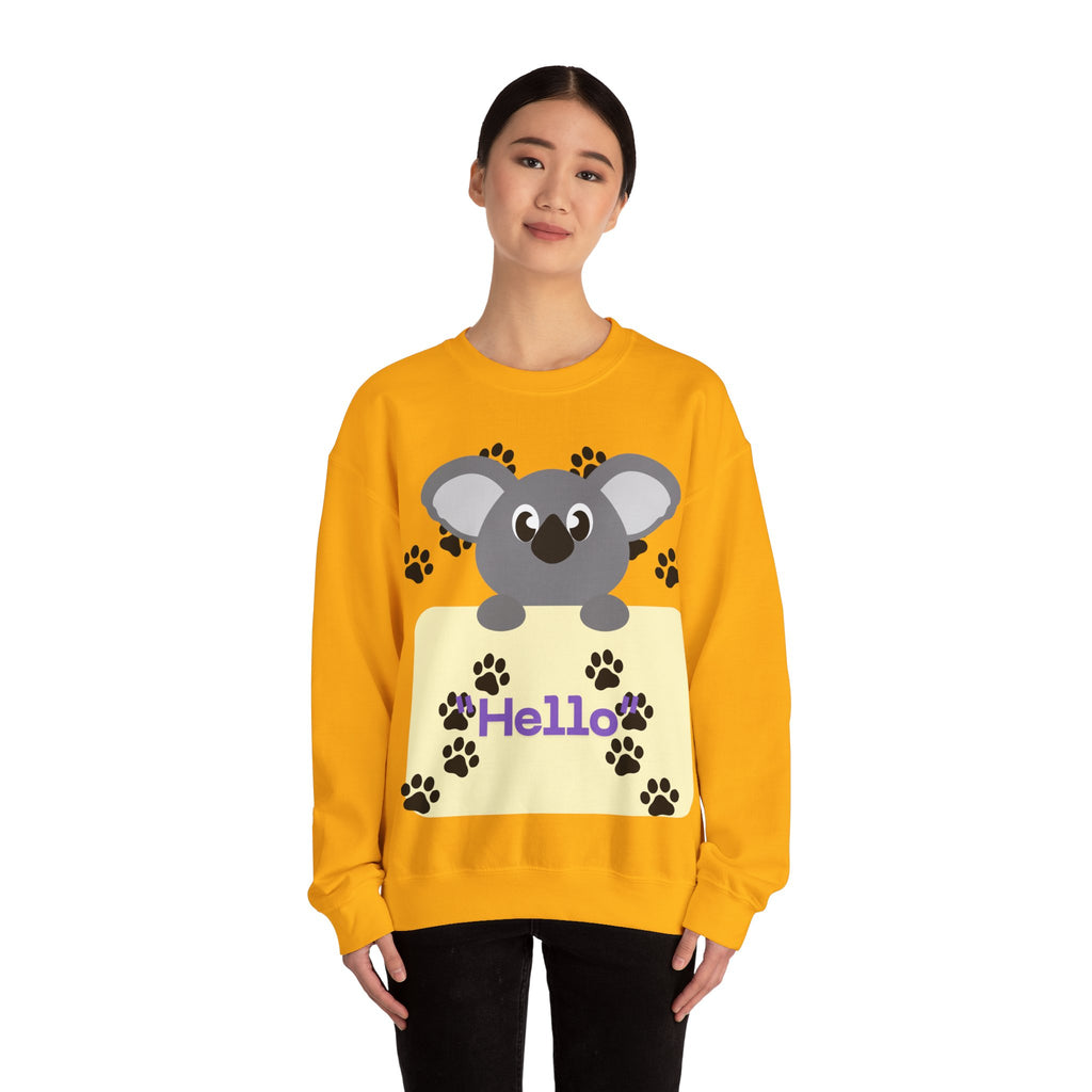 Cute Koala Hello Sweatshirt, Unisex Cozy Crewneck, Pet Lover Gift, Animal Lover Apparel, Fun Casual Wear, Cute Graphic Sweater