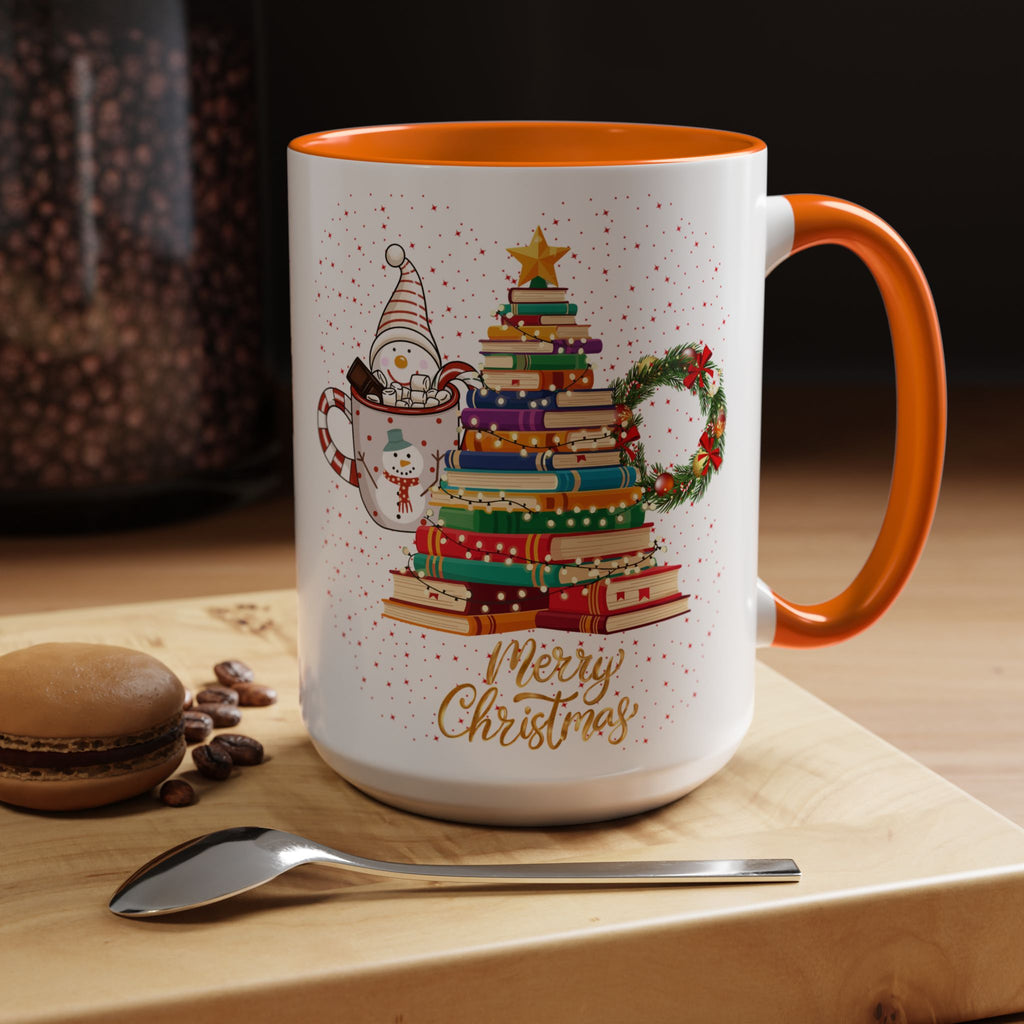 Christmas Book Tree Coffee Mug — Merry Christmas Accent Mug (11/15oz)
