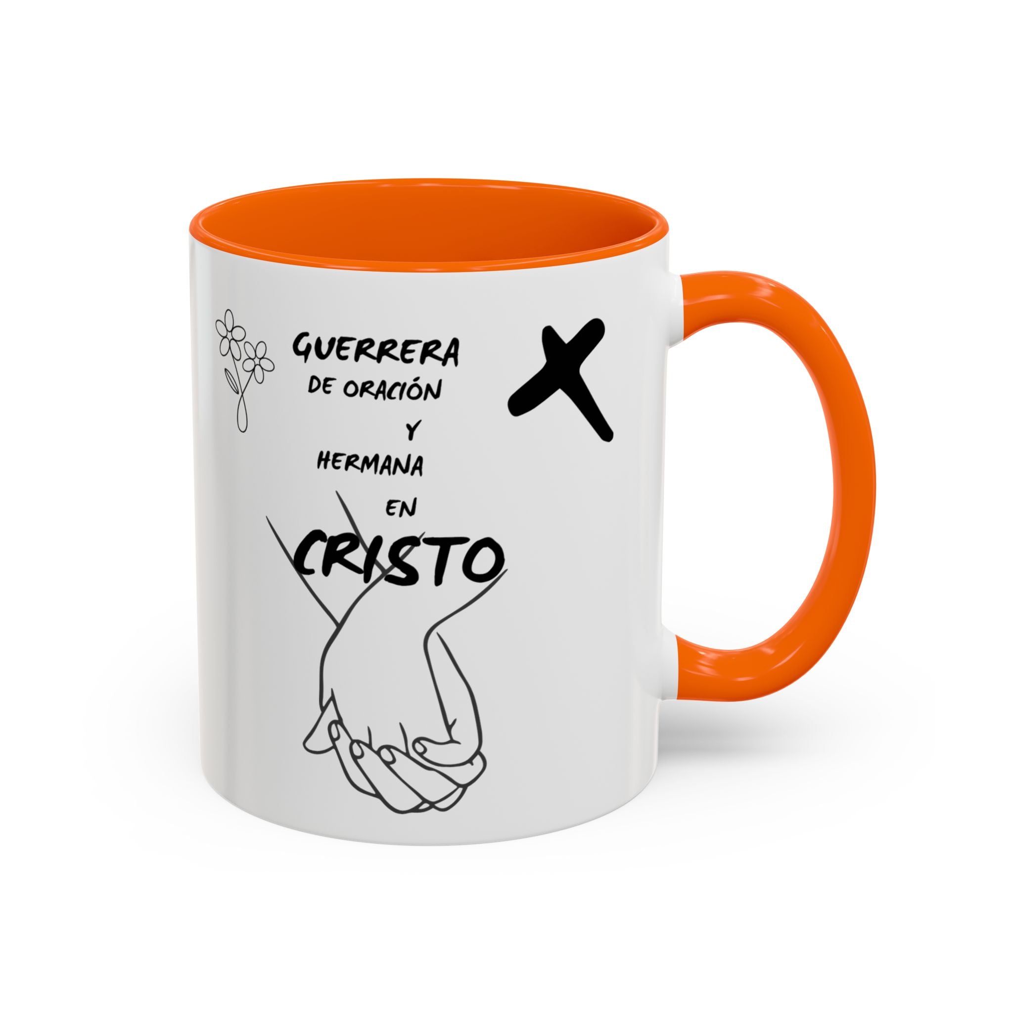 Christian Prayer Warrior Mug — "Guerrera de Oración y Hermana en Cristo" Accent Coffee Cup (11/15oz)
