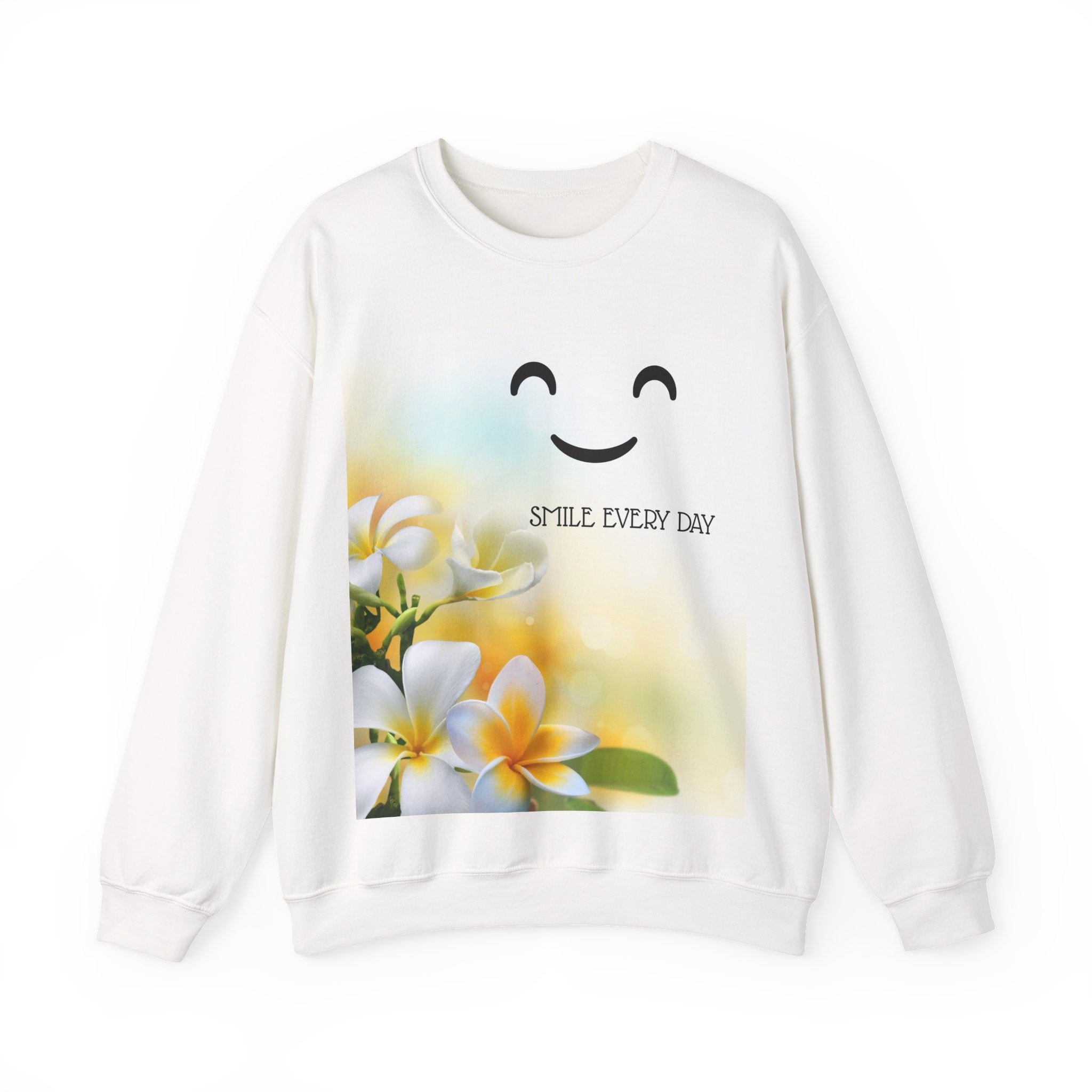 Smile Every Day Crewneck Sweatshirt — Floral Plumeria Happy Face Graphic