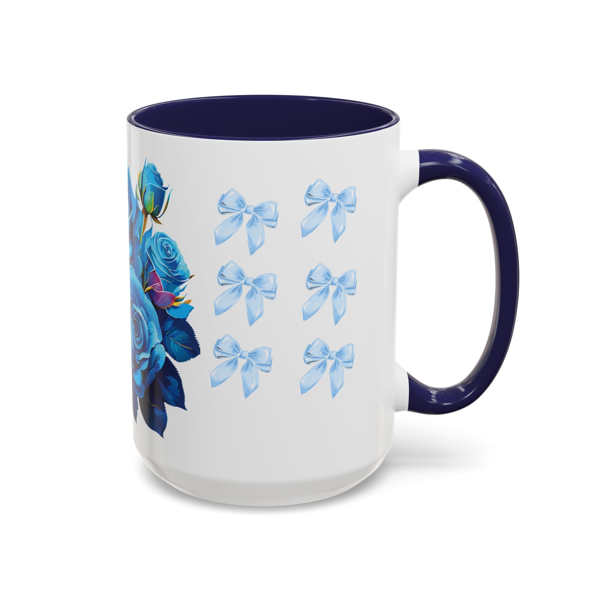 Blue Rose Accent Coffee Mug – Floral Bouquet Design (11/15 oz)