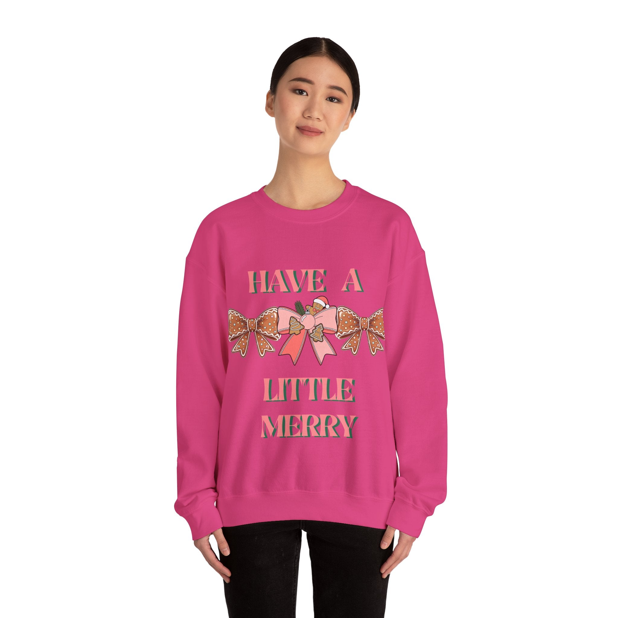 Have a Little Merry Crewneck Sweatshirt — Pink Holiday Bow Christmas Sweater