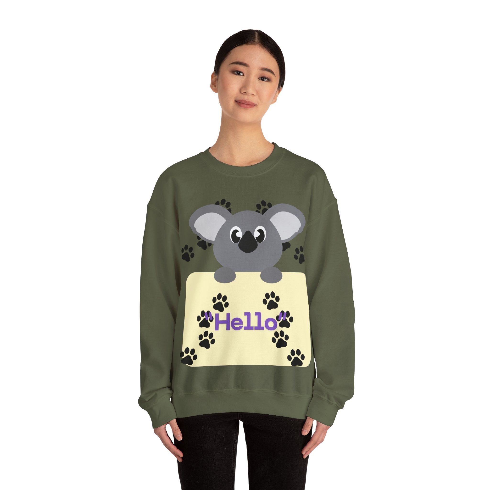 Cute Koala Hello Sweatshirt, Unisex Cozy Crewneck, Pet Lover Gift, Animal Lover Apparel, Fun Casual Wear, Cute Graphic Sweater