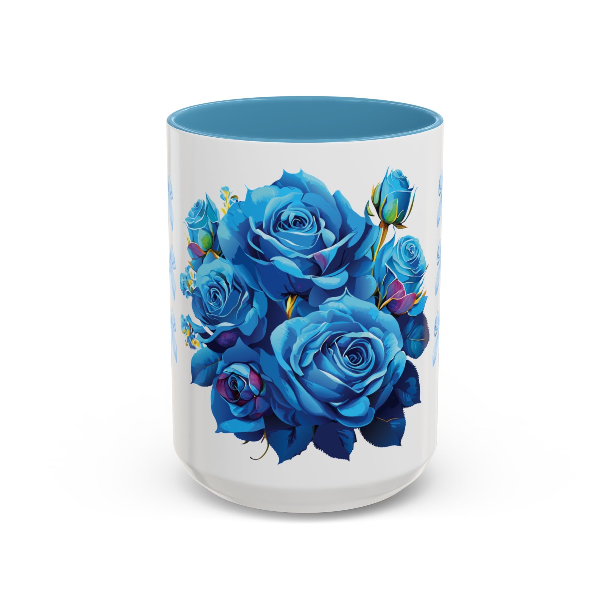 Blue Rose Accent Coffee Mug – Floral Bouquet Design (11/15 oz)