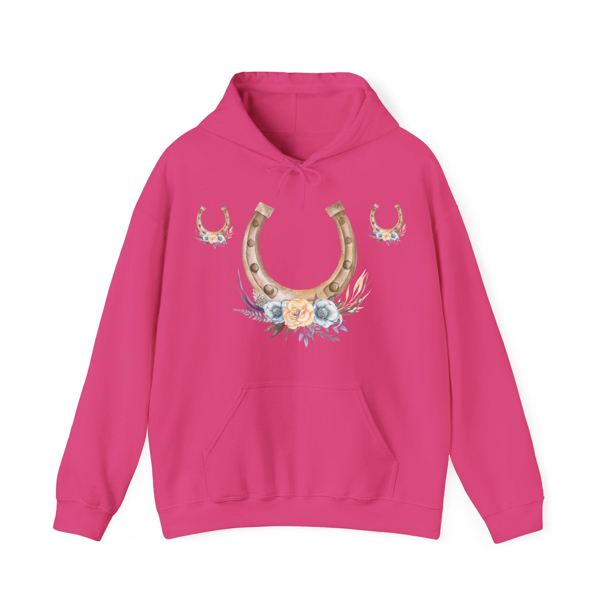 Equestrian Floral Horseshoe Hoodie, Cozy Unisex Sweatshirt, Gifts for Horse Lovers, Country Style Apparel, Birthday Gift, Festival Wear