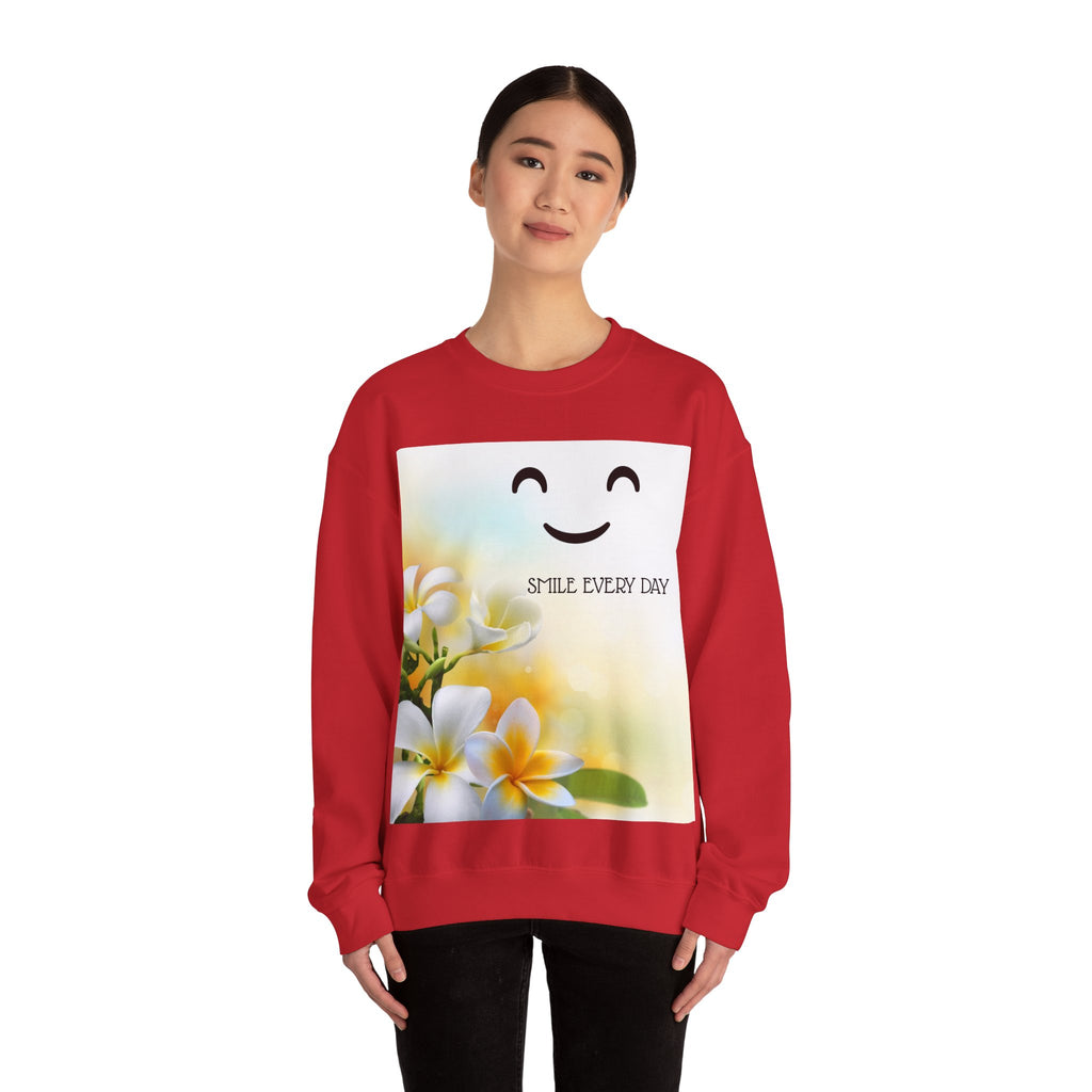 Smile Every Day Crewneck Sweatshirt — Floral Plumeria Happy Face Graphic