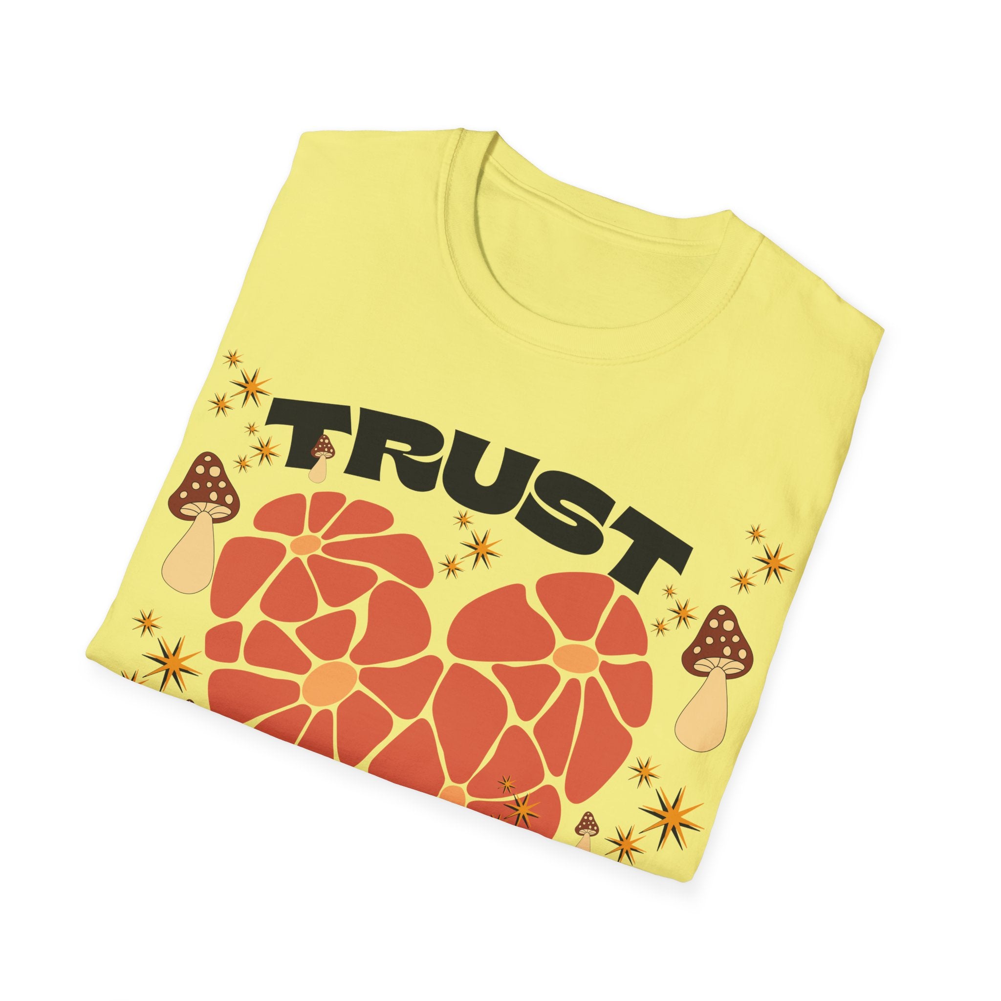 Trust The Process Heart T-Shirt — Positive Motivation Tee with Mushroom & Mosaic Heart Design