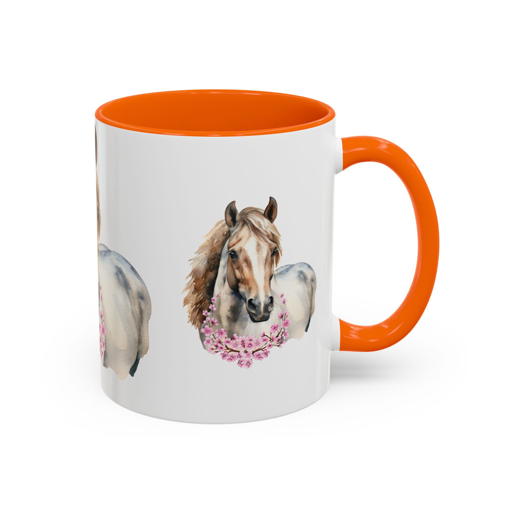 Horse Portrait Accent Coffee Mug — Floral Necklace Rustic Equestrian Gift (11/15oz)
