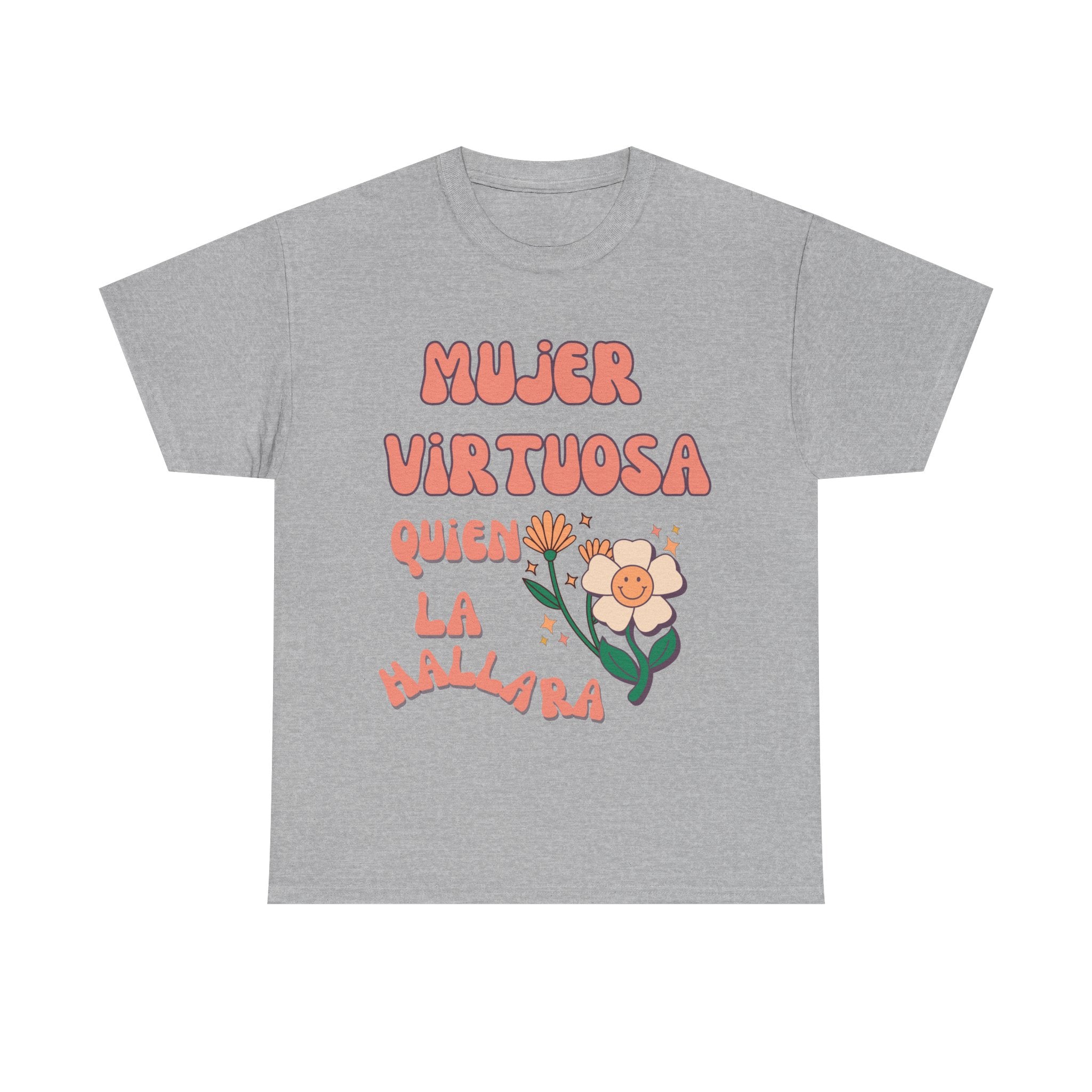 Empowering Unisex Heavy Cotton Tee - 'Mujer Virtuosa' Floral Print, Inspirational Gift, Feminist T-Shirt, Everyday Wear, Motivation Tee