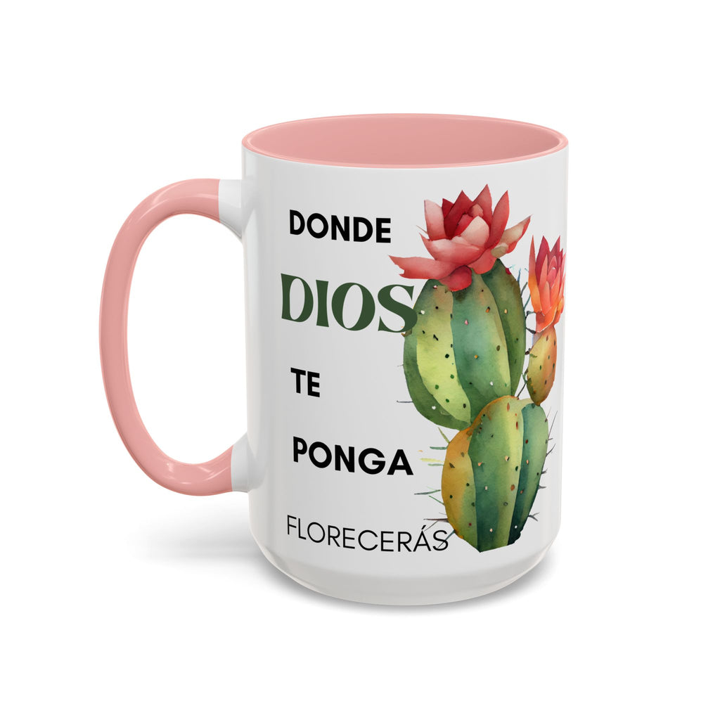 Cactus Floral Accent Coffee Mug – ‘Donde Dios Te Ponga Florecerás’ Spanish Inspirational Mug