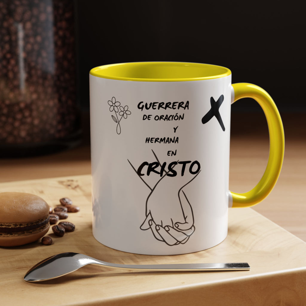 Christian Prayer Warrior Mug — "Guerrera de Oración y Hermana en Cristo" Accent Coffee Cup (11/15oz)