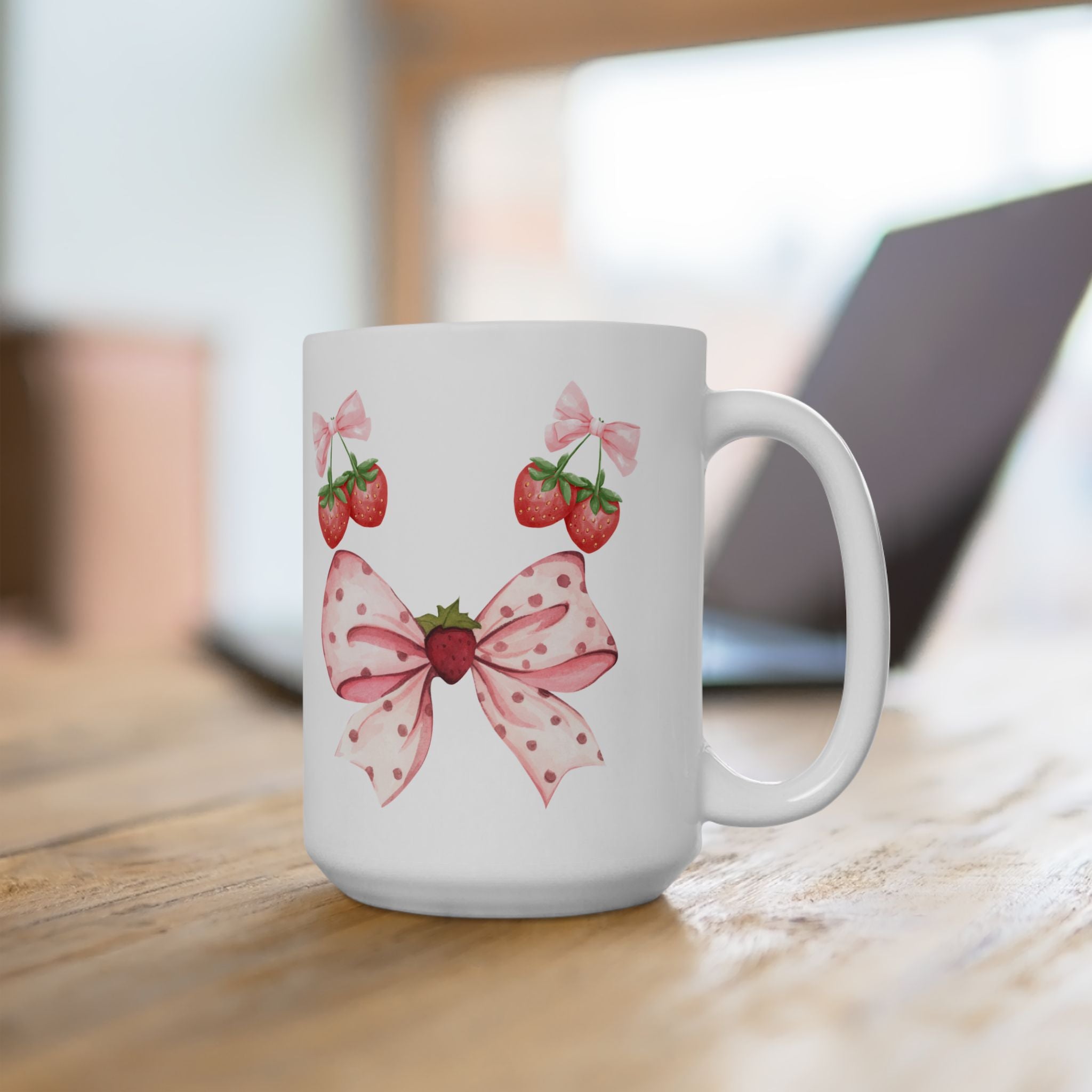Strawberry Bow Ceramic Mug | Cute Gift, Kitchen Decor, Coffee Mug, Tea Lover's Gift, Spring Gift
