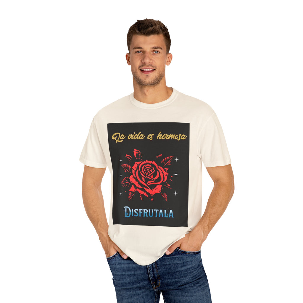 Vibrant Graphic Tee - 'La Vida es Hermosa' Rose Design, Unisex Cotton T-shirt, Gift for Friends, Positive Vibes, Casual Wear, Summer Style
