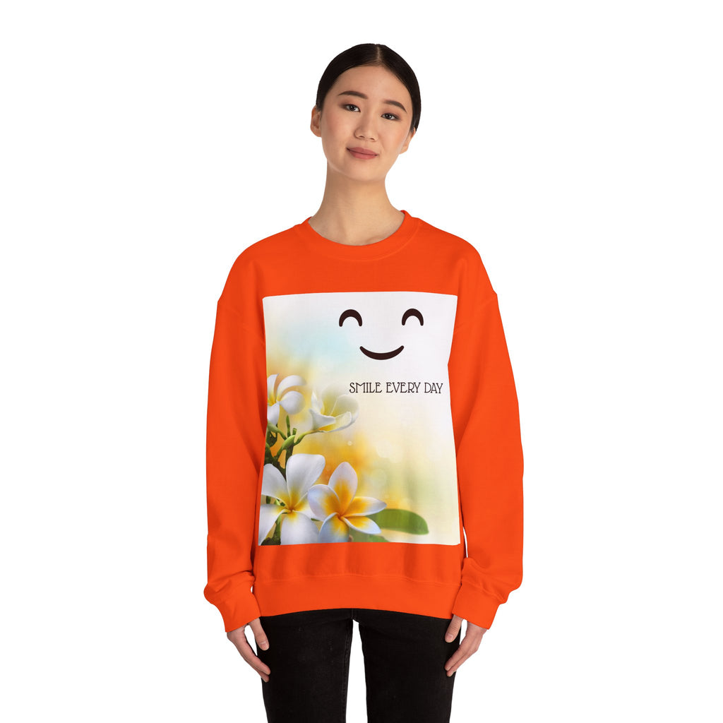 Smile Every Day Crewneck Sweatshirt — Floral Plumeria Happy Face Graphic