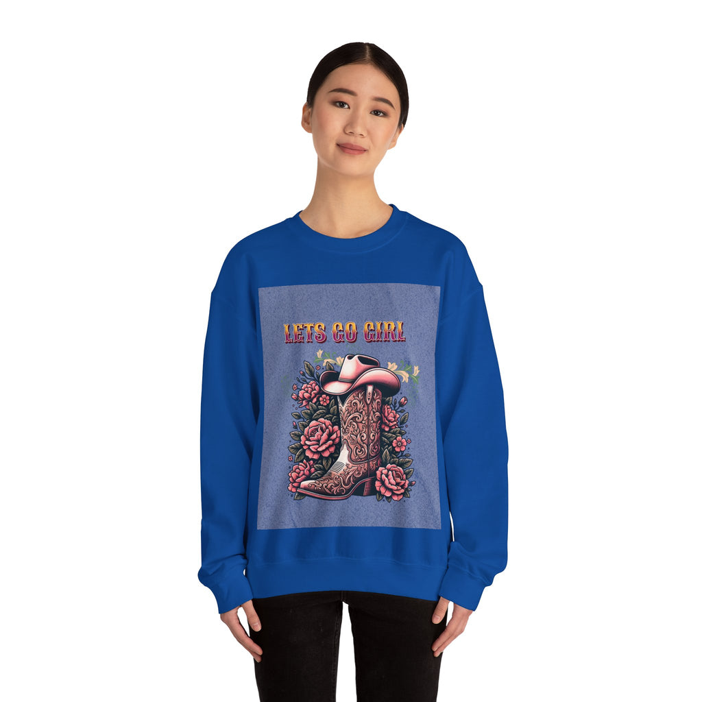 Cowgirl Boots Sweatshirt, Let’s Go Girl Crewneck, Western Style Apparel, Cozy Gift for Her, Trendy Graphic Sweatshirt