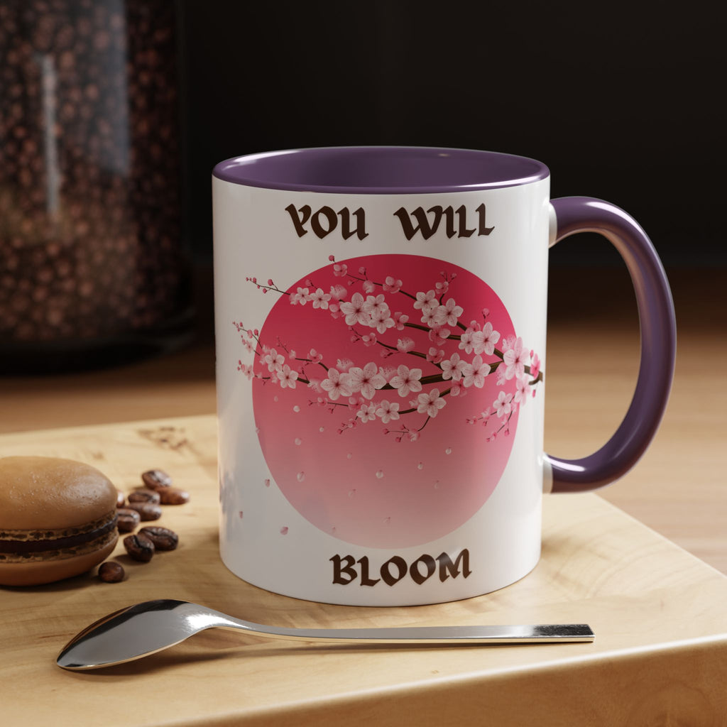You Will Bloom Accent Coffee Mug — Cherry Blossom Inspirational 11/15oz