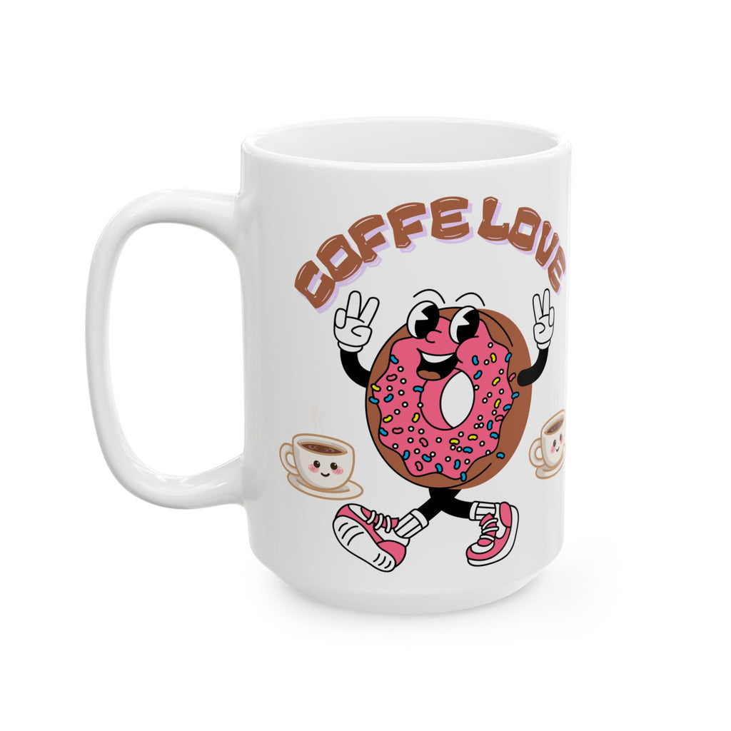 Coffee Love Ceramic Mug - Fun Donut & Coffee Design