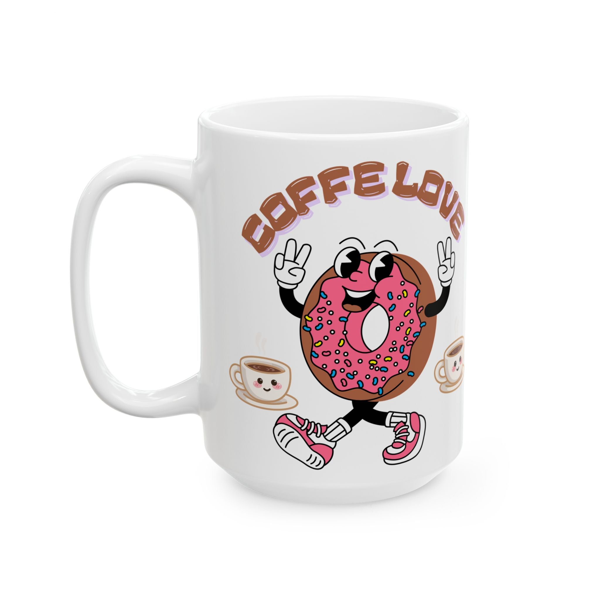 Coffee Love Ceramic Mug - Fun Donut & Coffee Design