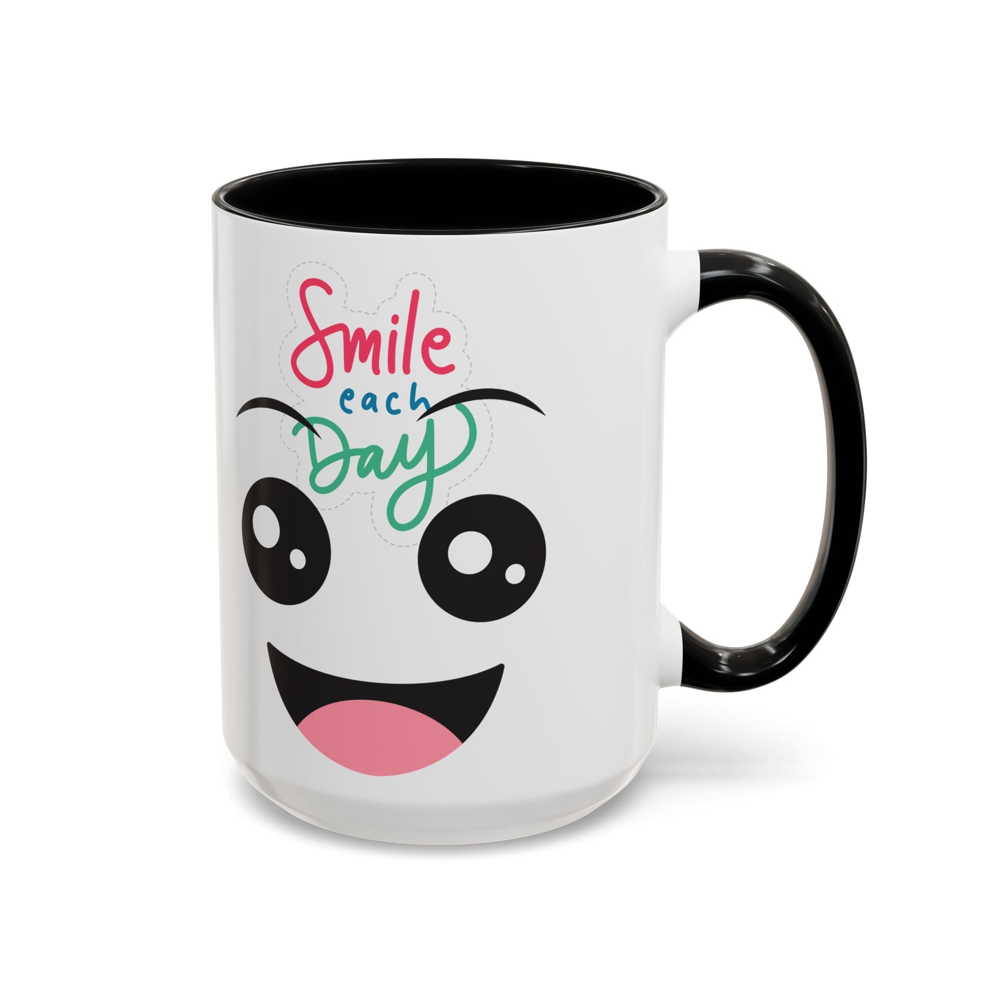 Smile Each Day Coffee Mug — Cute Cartoon Face Accent Mug (11/15oz)