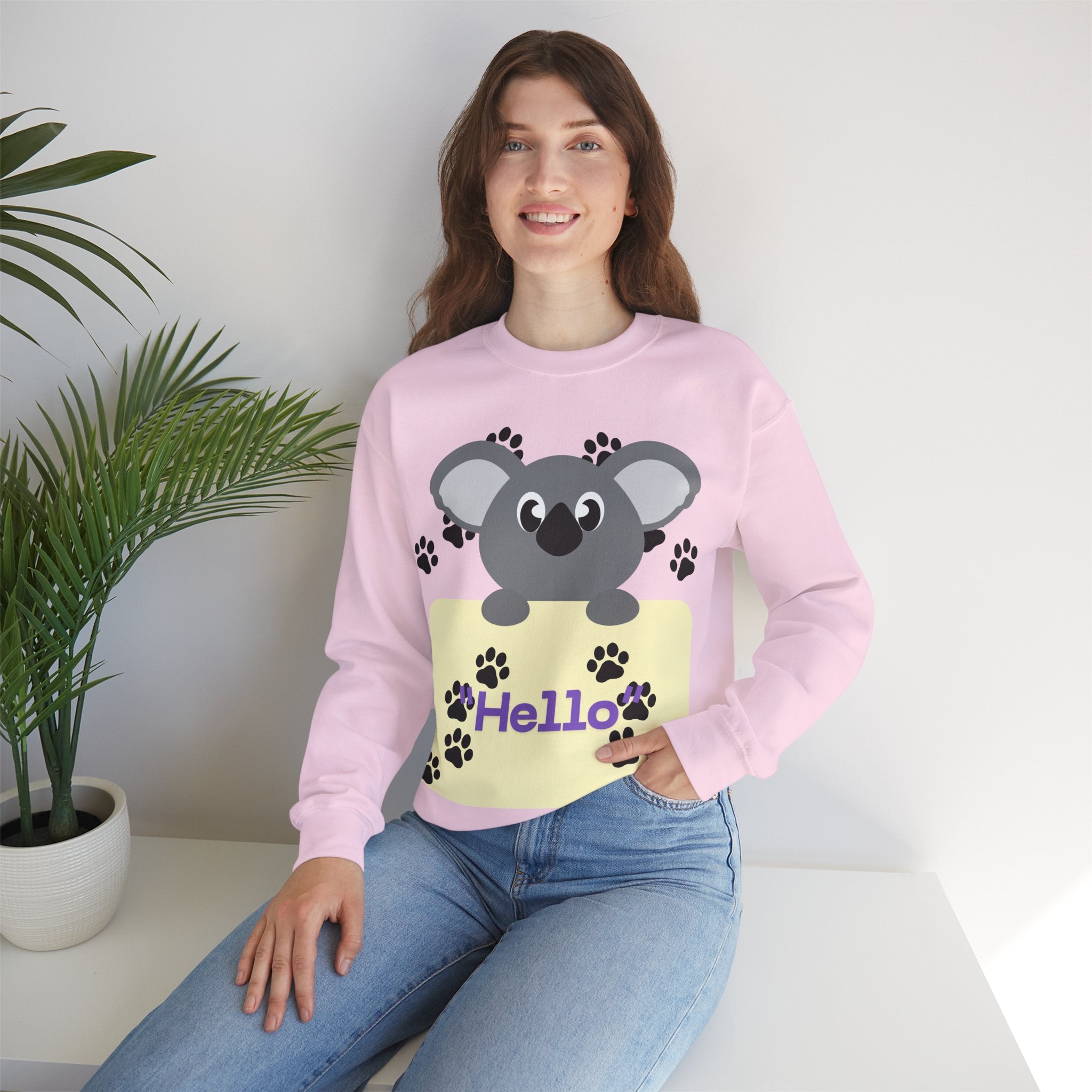 Cute Koala Hello Sweatshirt, Unisex Cozy Crewneck, Pet Lover Gift, Animal Lover Apparel, Fun Casual Wear, Cute Graphic Sweater