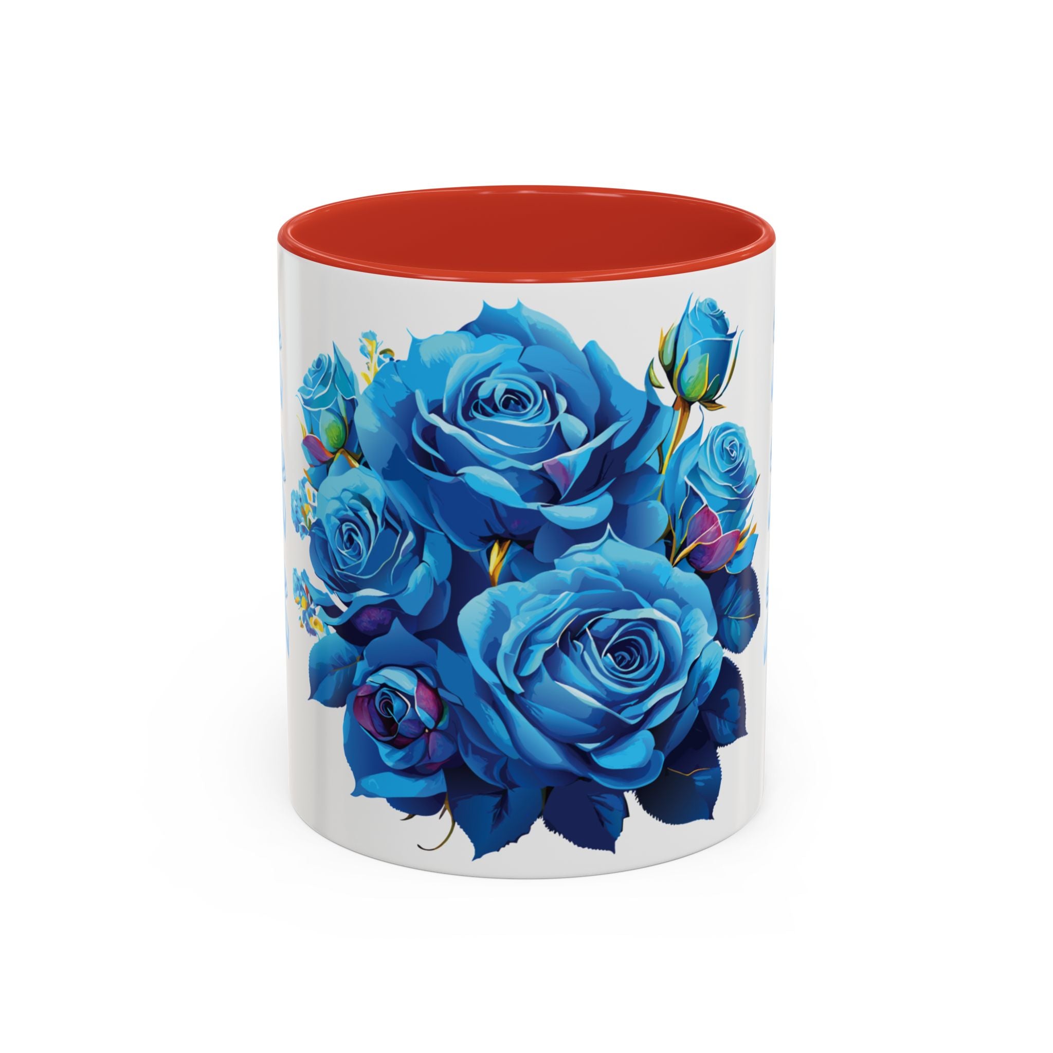 Blue Rose Accent Coffee Mug – Floral Bouquet Design (11/15 oz)