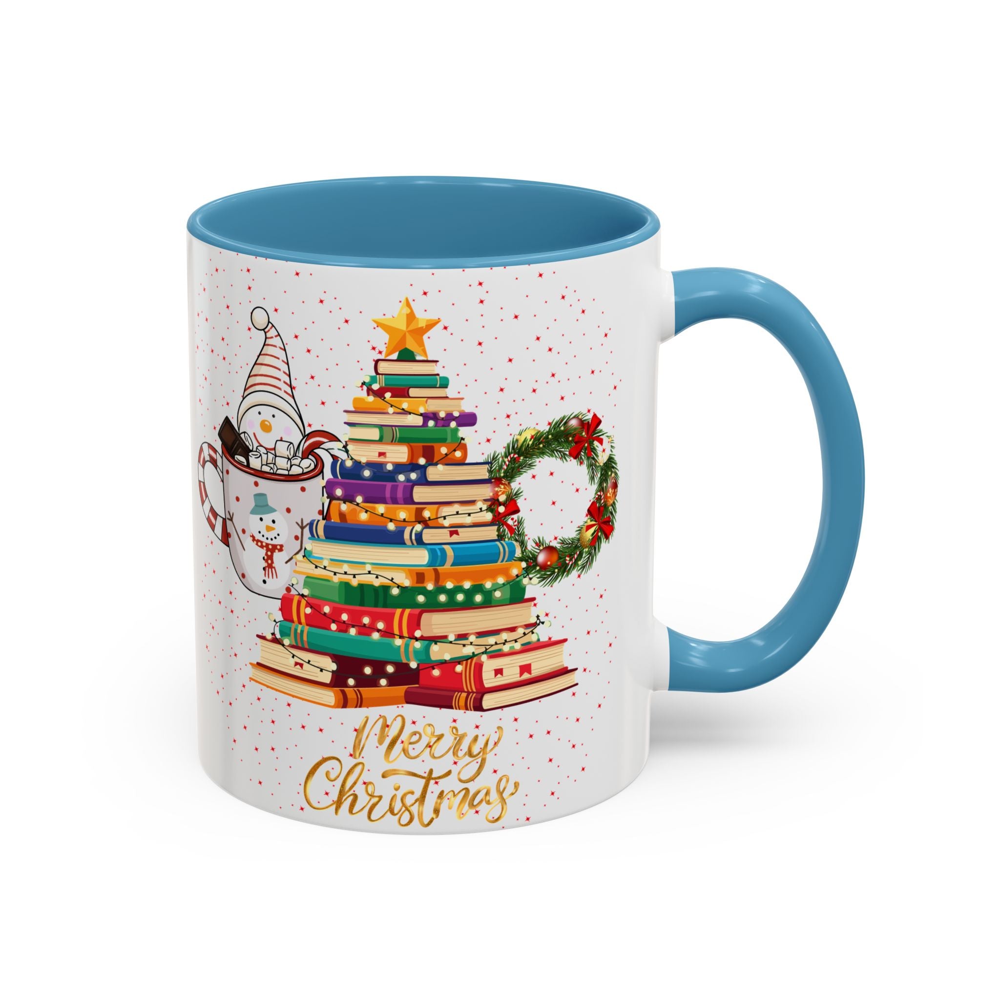 Christmas Book Tree Coffee Mug — Merry Christmas Accent Mug (11/15oz)