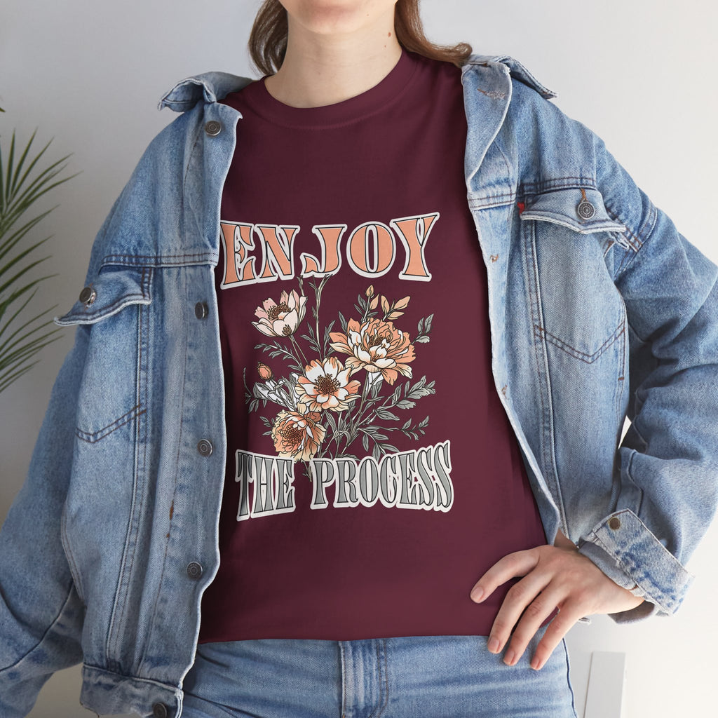Unisex Heavy Cotton Tee - Enjoy the Process Floral Shirt, Gifts for Her, Motivational Tee, Casual Wear, Nature Lovers T-Shirt