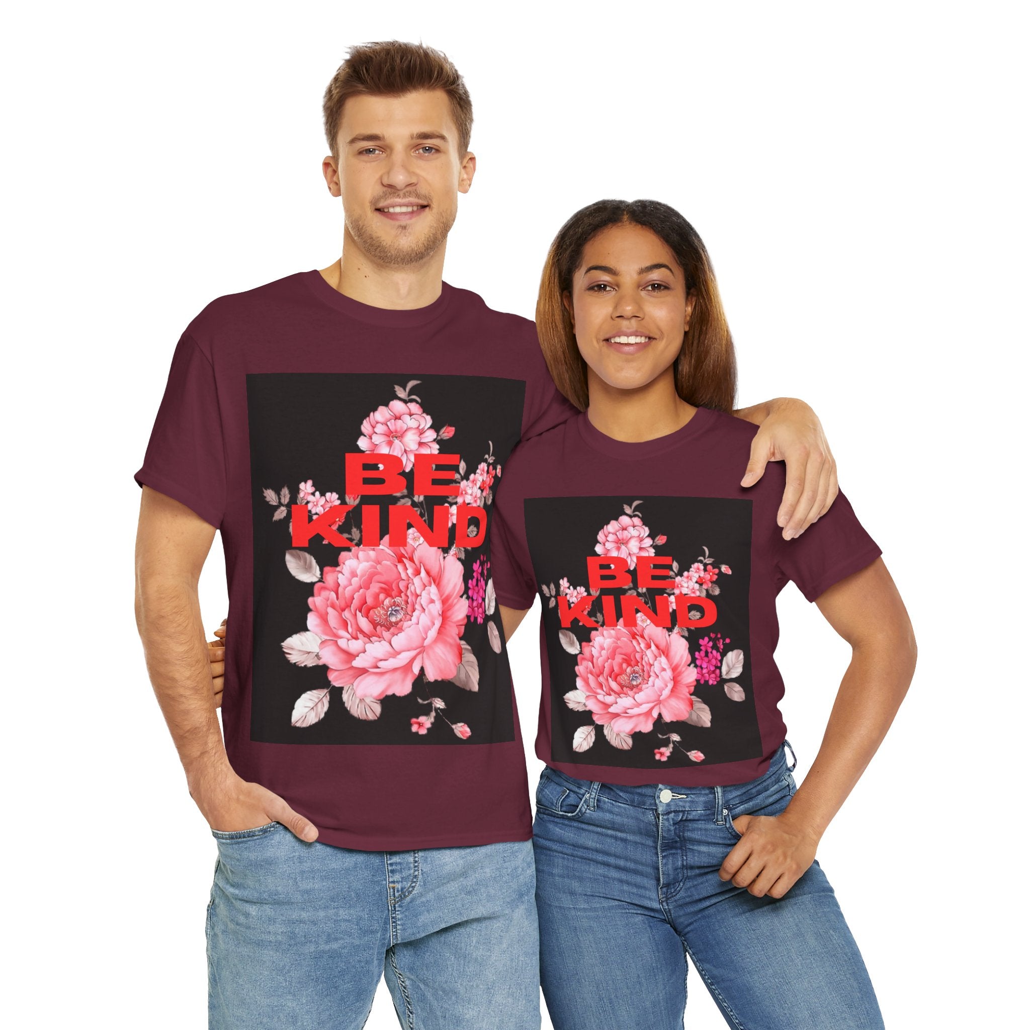 Unisex Heavy Cotton Tee - 'Be Kind' Floral Design, Motivational T-Shirt, Positive Vibes, Gifts for Friends, Casual Wear