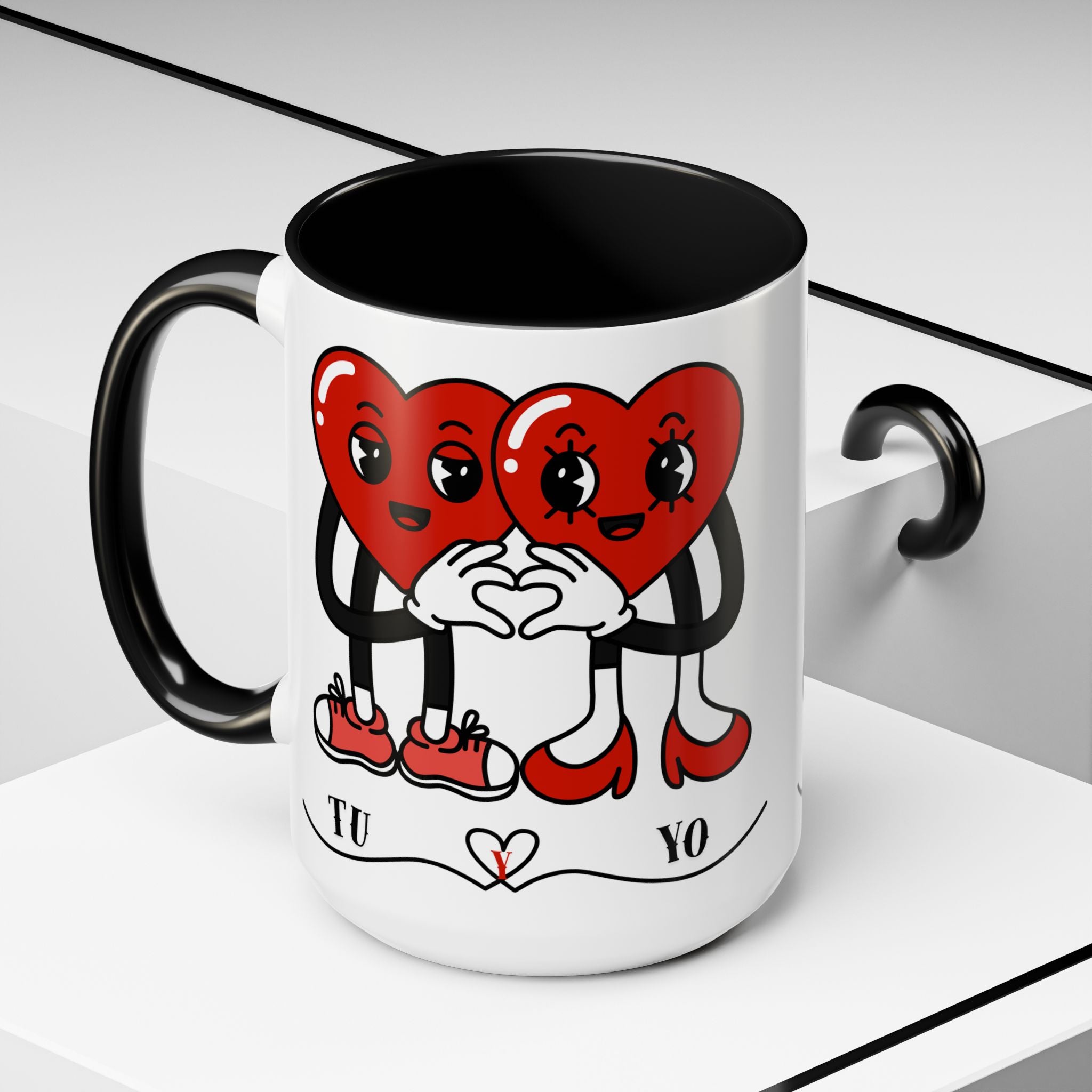 Valentine Heart Couple Coffee Mug – "Tu y Yo" Cute Romantic Accent Mug