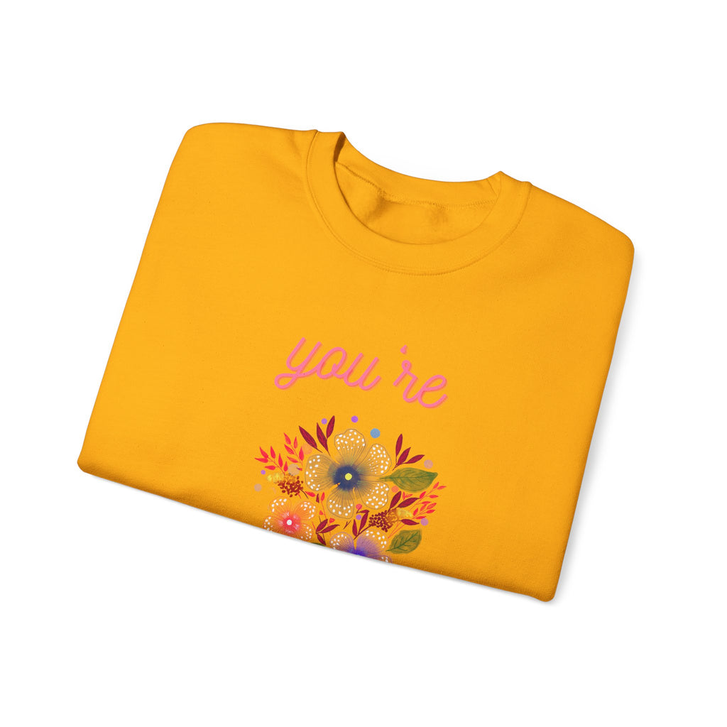 You're Beautiful Sweatshirt - Cozy Crewneck, Gift for Her, Floral Design, Spring Fashion, Self-Love Apparel