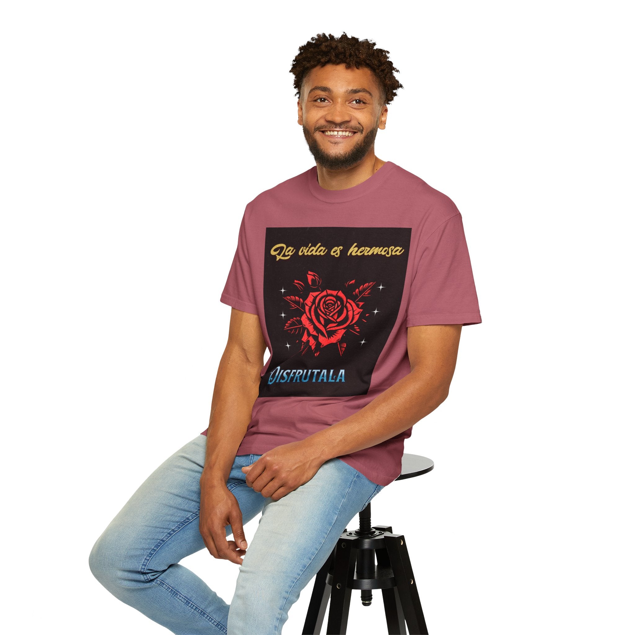 Vibrant Graphic Tee - 'La Vida es Hermosa' Rose Design, Unisex Cotton T-shirt, Gift for Friends, Positive Vibes, Casual Wear, Summer Style