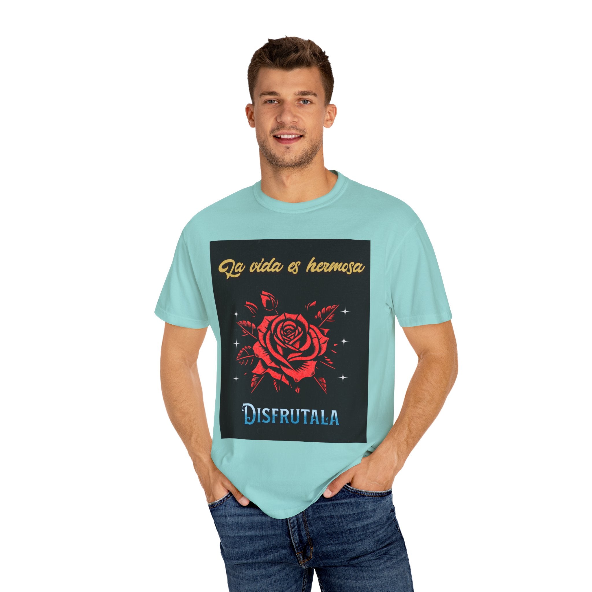 Vibrant Graphic Tee - 'La Vida es Hermosa' Rose Design, Unisex Cotton T-shirt, Gift for Friends, Positive Vibes, Casual Wear, Summer Style
