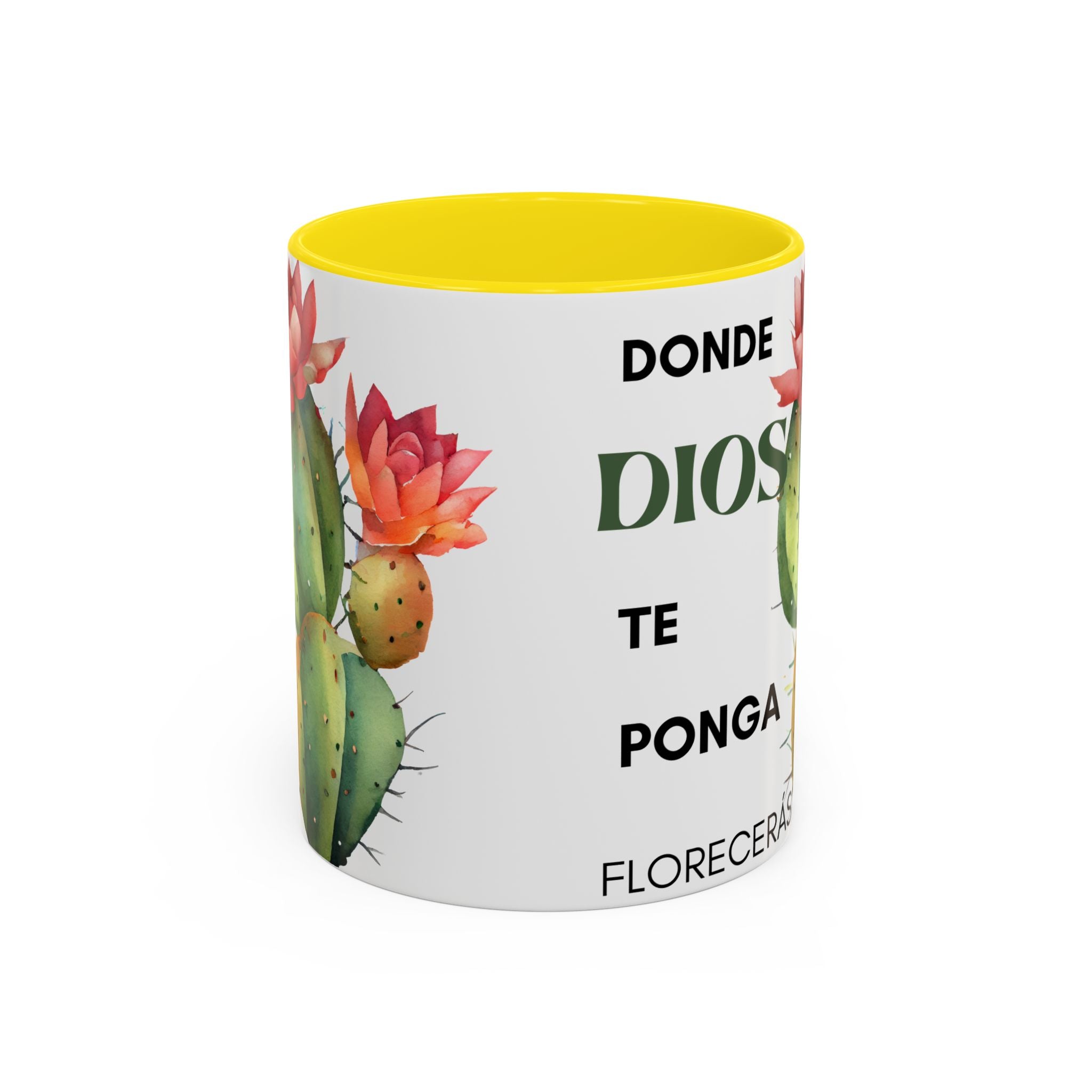 Cactus Floral Accent Coffee Mug – ‘Donde Dios Te Ponga Florecerás’ Spanish Inspirational Mug