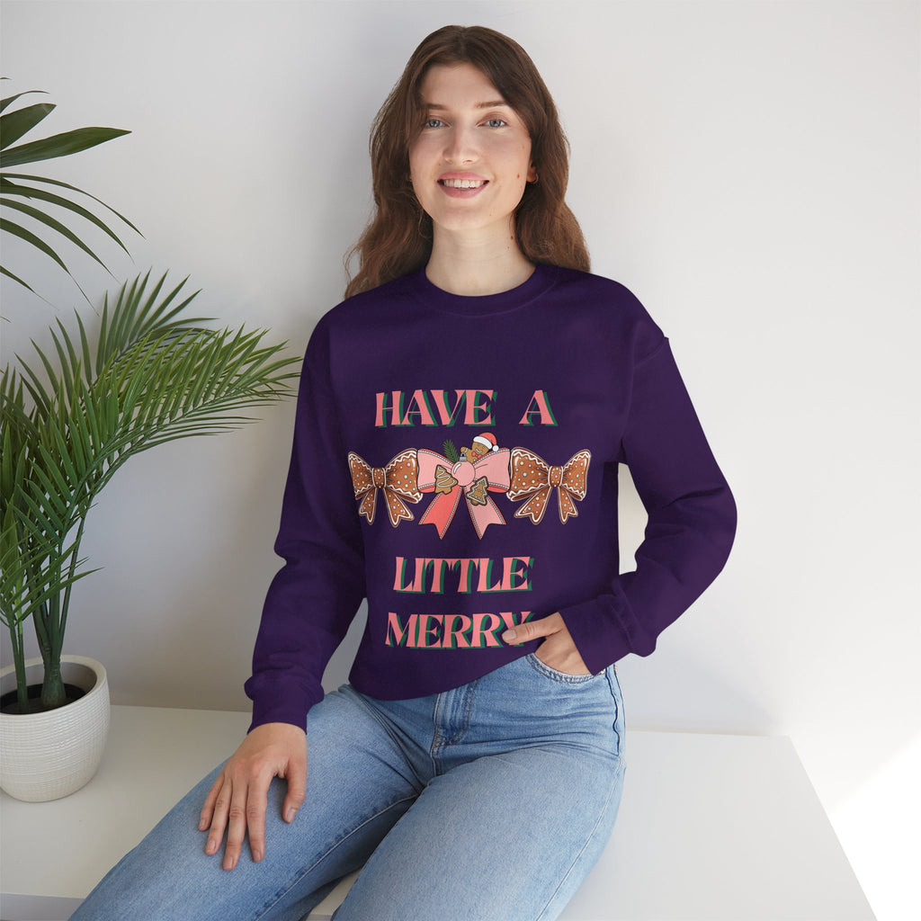 Have a Little Merry Crewneck Sweatshirt — Pink Holiday Bow Christmas Sweater