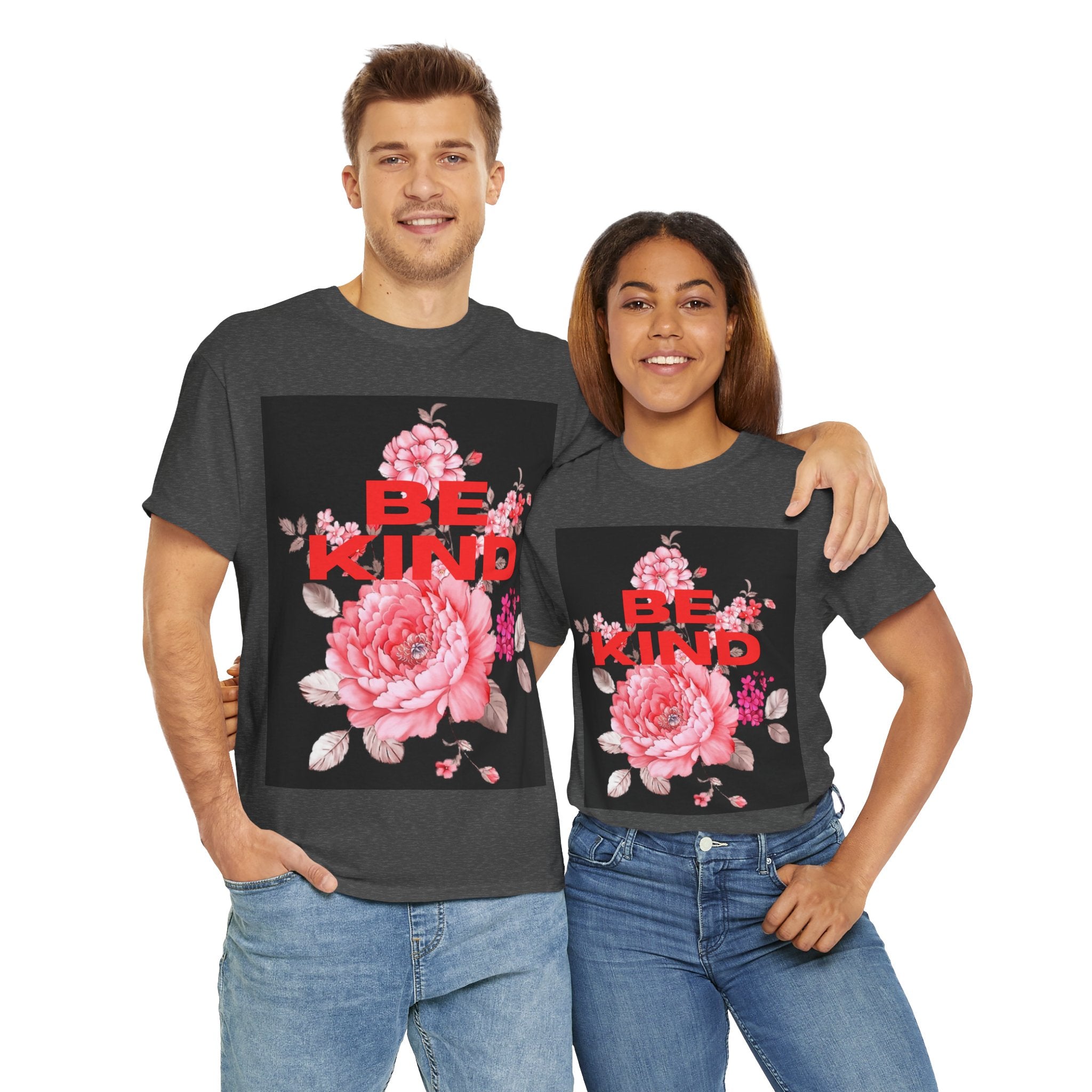 Unisex Heavy Cotton Tee - 'Be Kind' Floral Design, Motivational T-Shirt, Positive Vibes, Gifts for Friends, Casual Wear