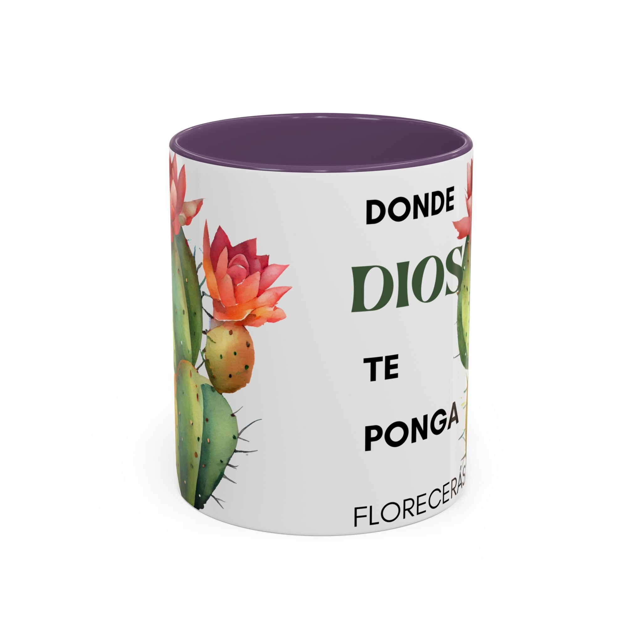 Cactus Floral Accent Coffee Mug – ‘Donde Dios Te Ponga Florecerás’ Spanish Inspirational Mug