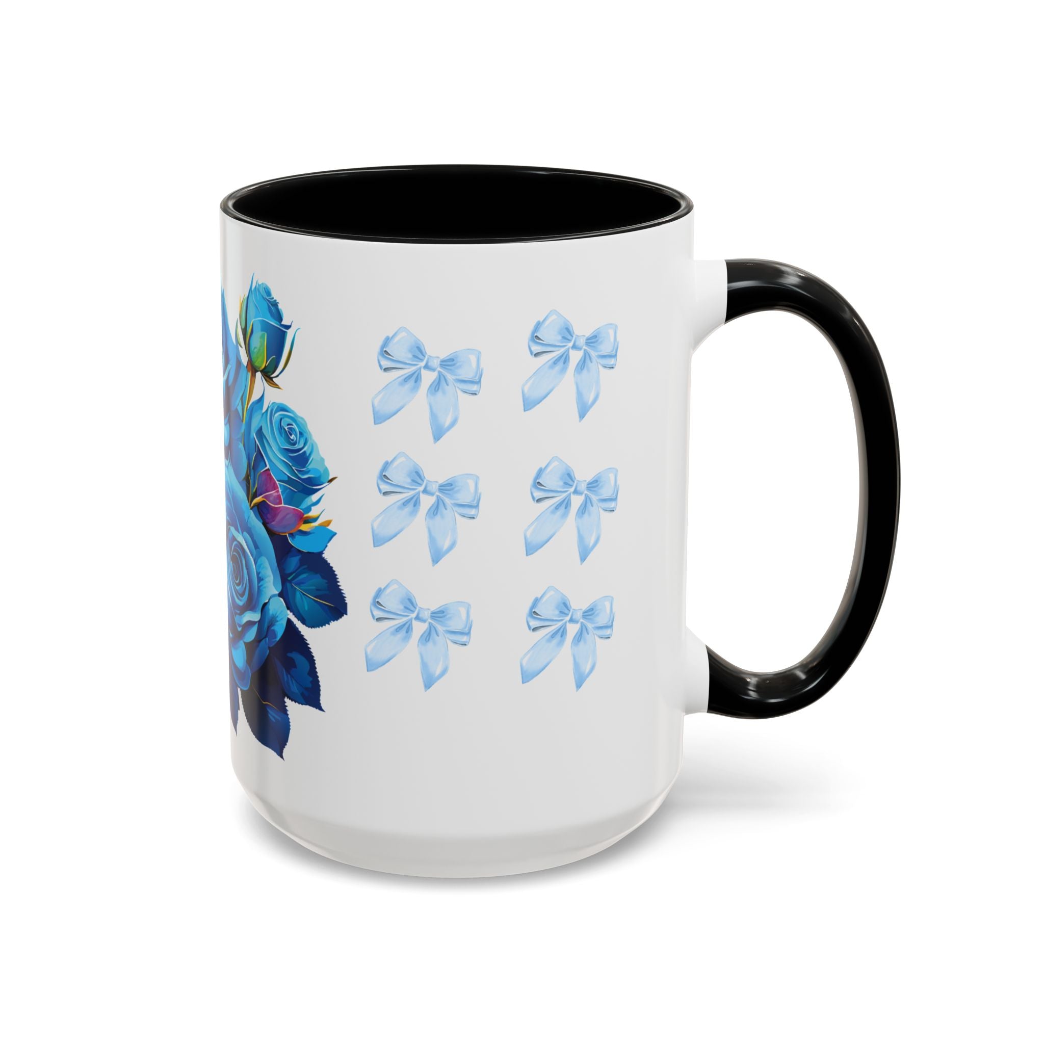 Blue Rose Accent Coffee Mug – Floral Bouquet Design (11/15 oz)