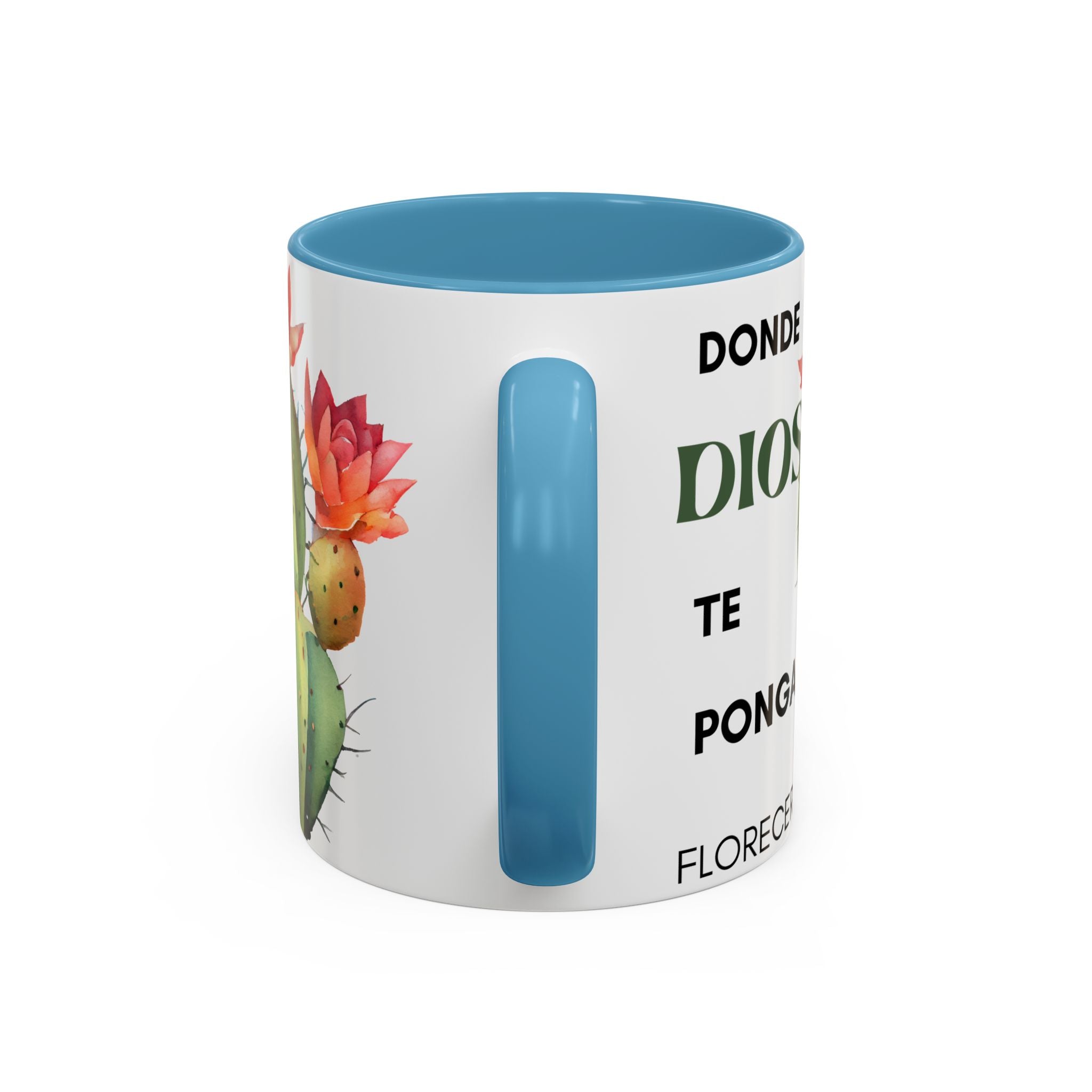 Cactus Floral Accent Coffee Mug – ‘Donde Dios Te Ponga Florecerás’ Spanish Inspirational Mug