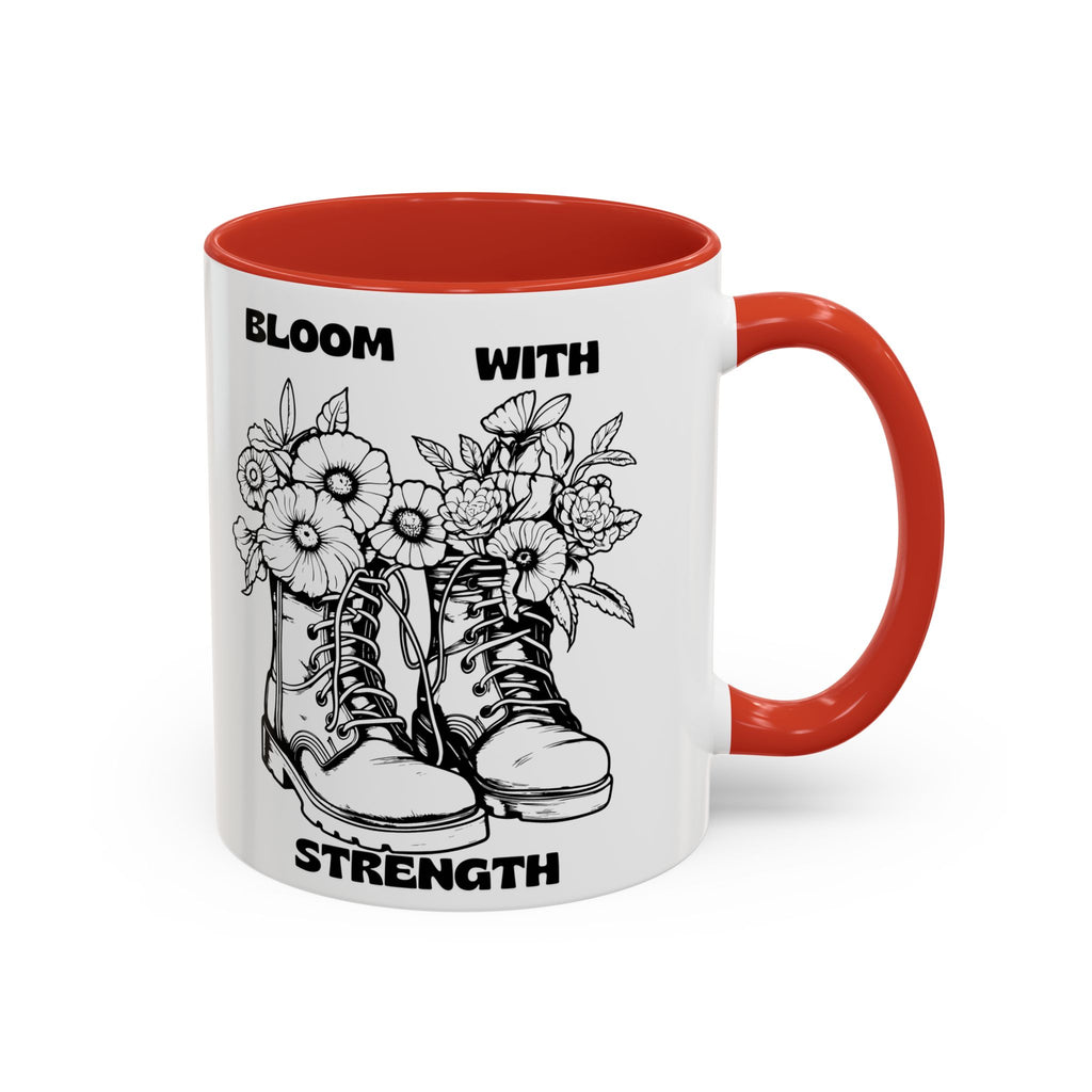 Bloom With Strength Coffee Mug — Floral Boots Inspirational Accent Mug (11/15oz)