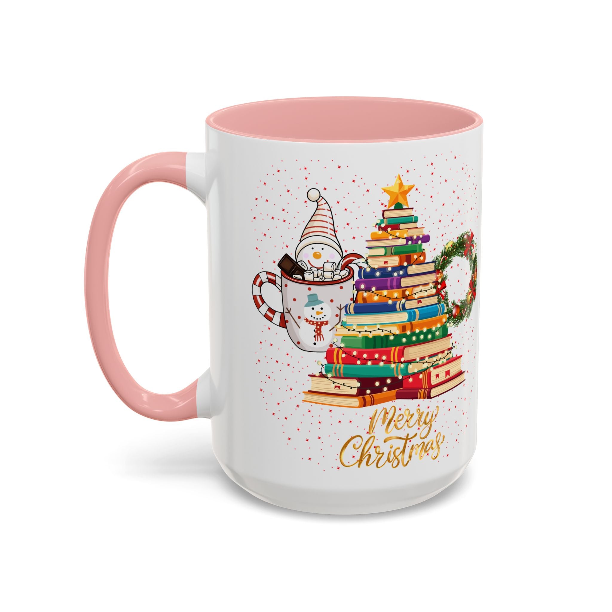 Christmas Book Tree Coffee Mug — Merry Christmas Accent Mug (11/15oz)