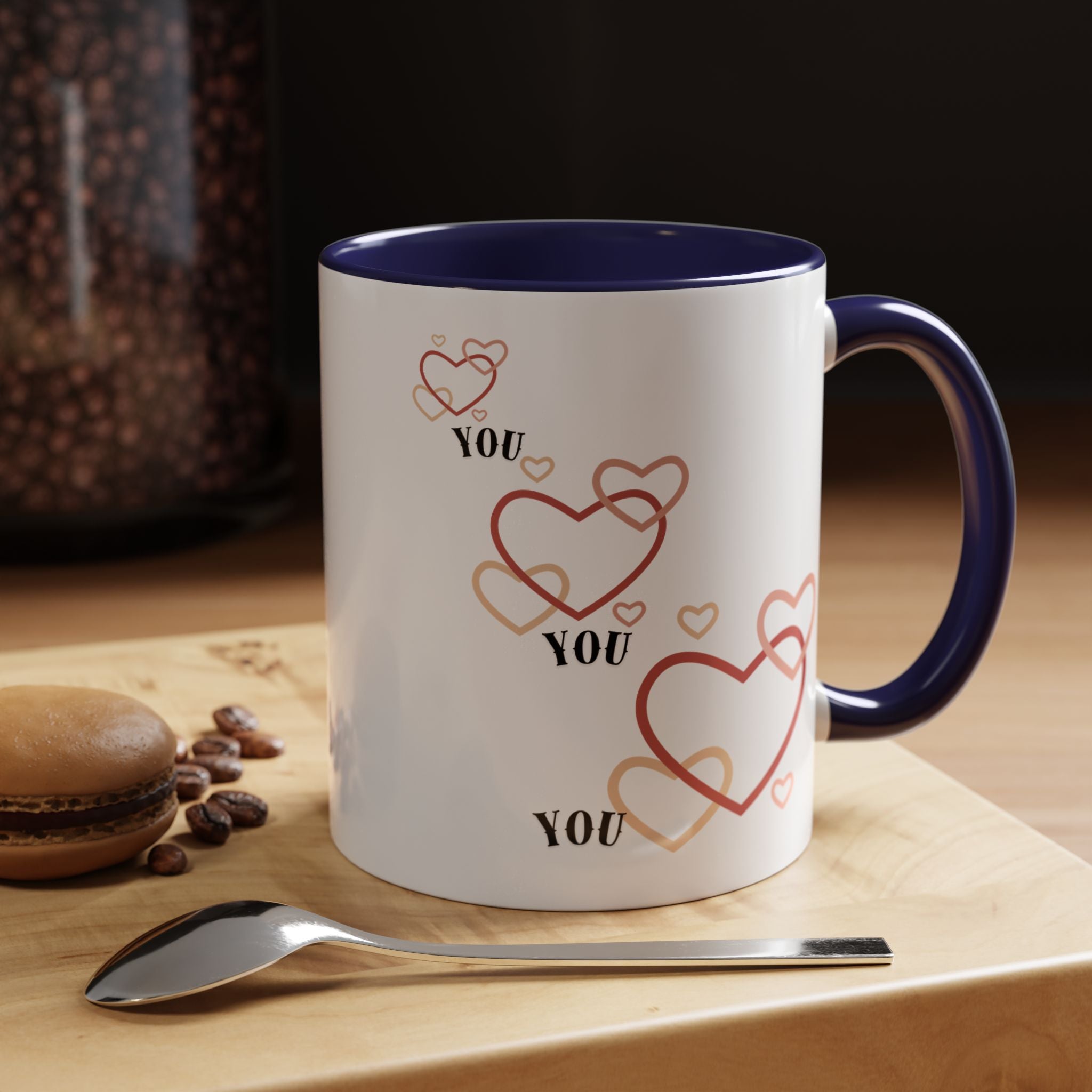 Love You Accent Coffee Mug, Valentine's Day Gift, Heart Mug, Cute Coffee Cup, Romantic Beverage Container