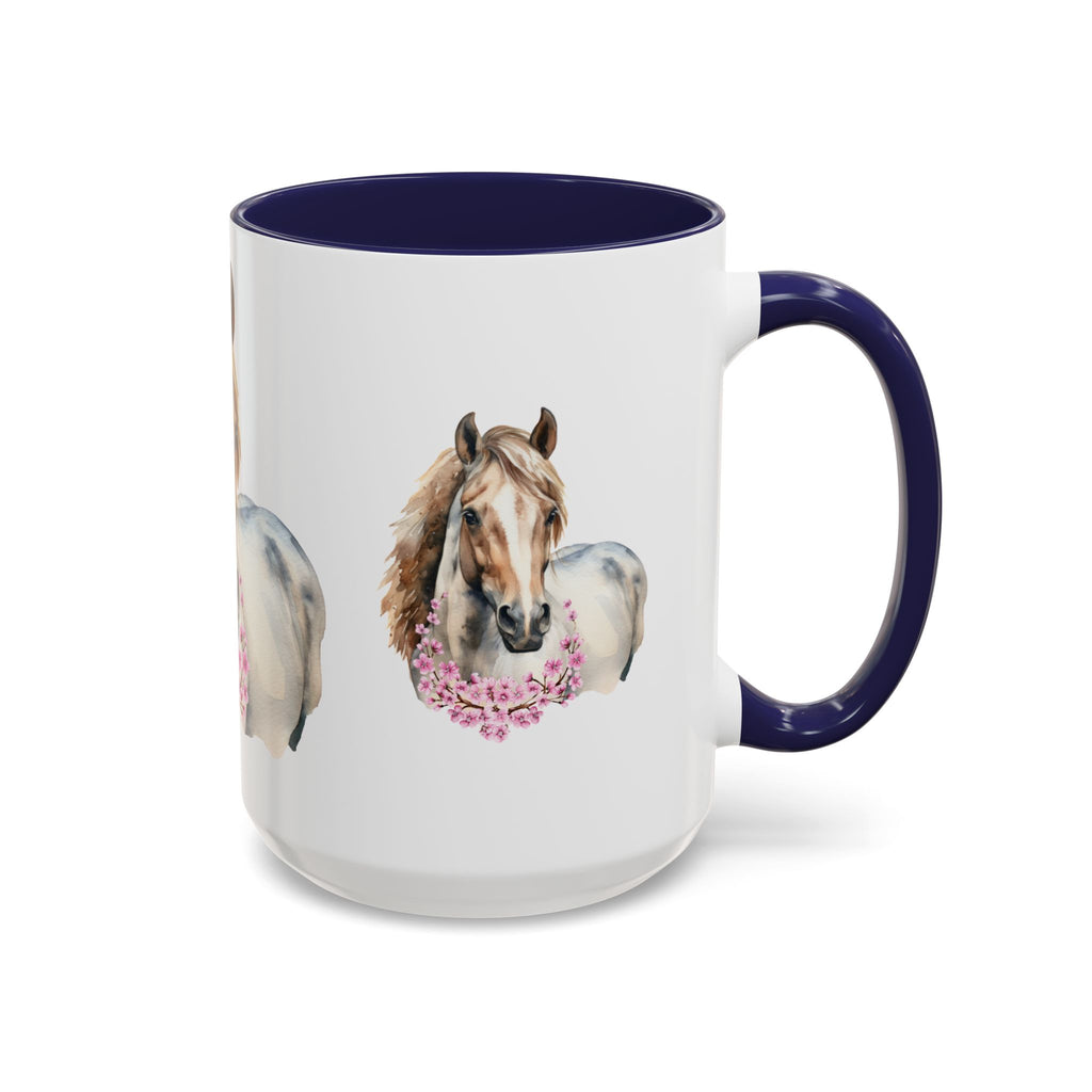 Horse Portrait Accent Coffee Mug — Floral Necklace Rustic Equestrian Gift (11/15oz)