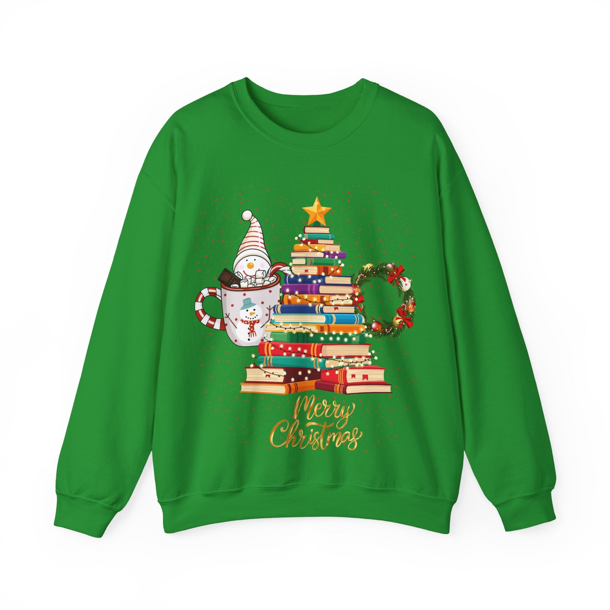 Merry Christmas Book Tree & Cat Crewneck Sweatshirt