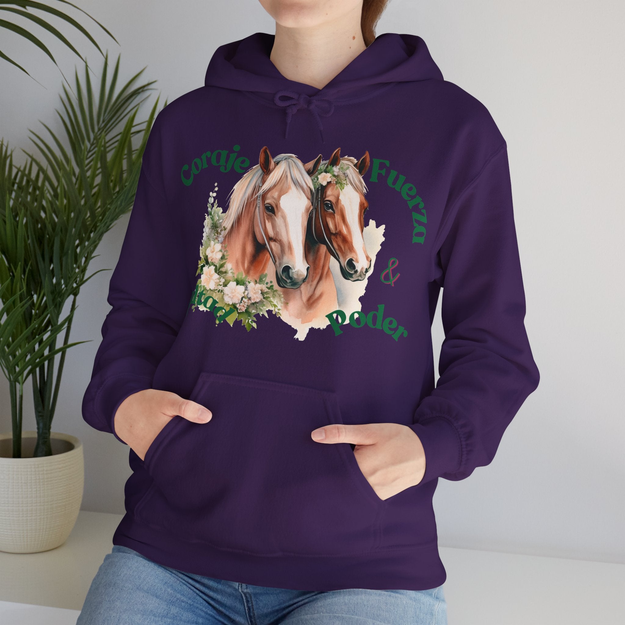 Equine Spirit Hooded Sweatshirt - Courage, Strength, Love, Gift for Horse Lovers, Cozy Wear, Equestrian Apparel, Motivational Sweatshirt